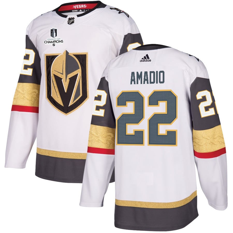 Mike Amadio 22 Vegas Golden Knights Stanley Cup 2023 Champions Patch Away Breakaway White NHL Jersey Men's