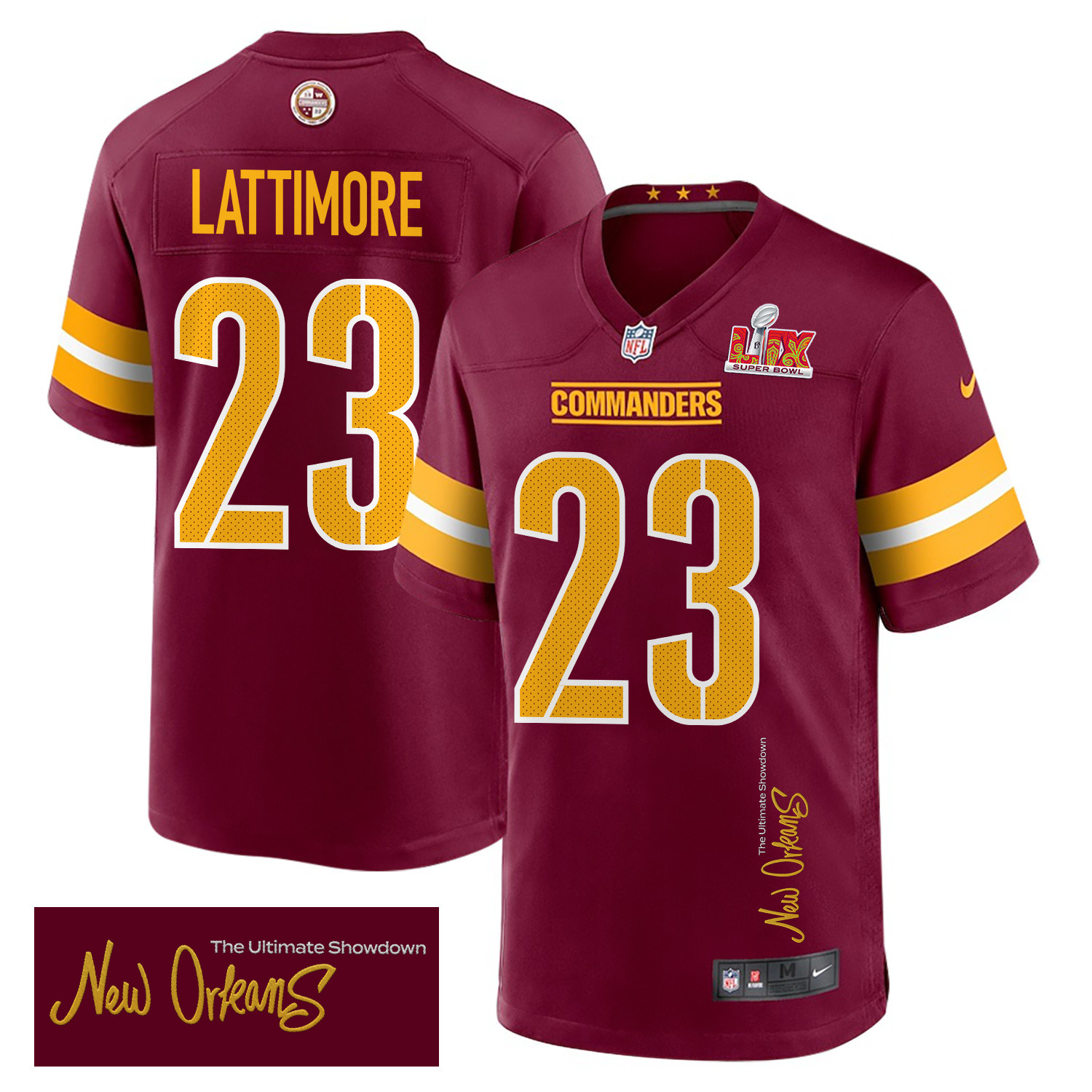 Marshon Lattimore 23 Washington Commanders Super Bowl LIX New Orleans The Ultimate Showdown' EMBROIDERED Game Burgundy NFL Jersey Men's