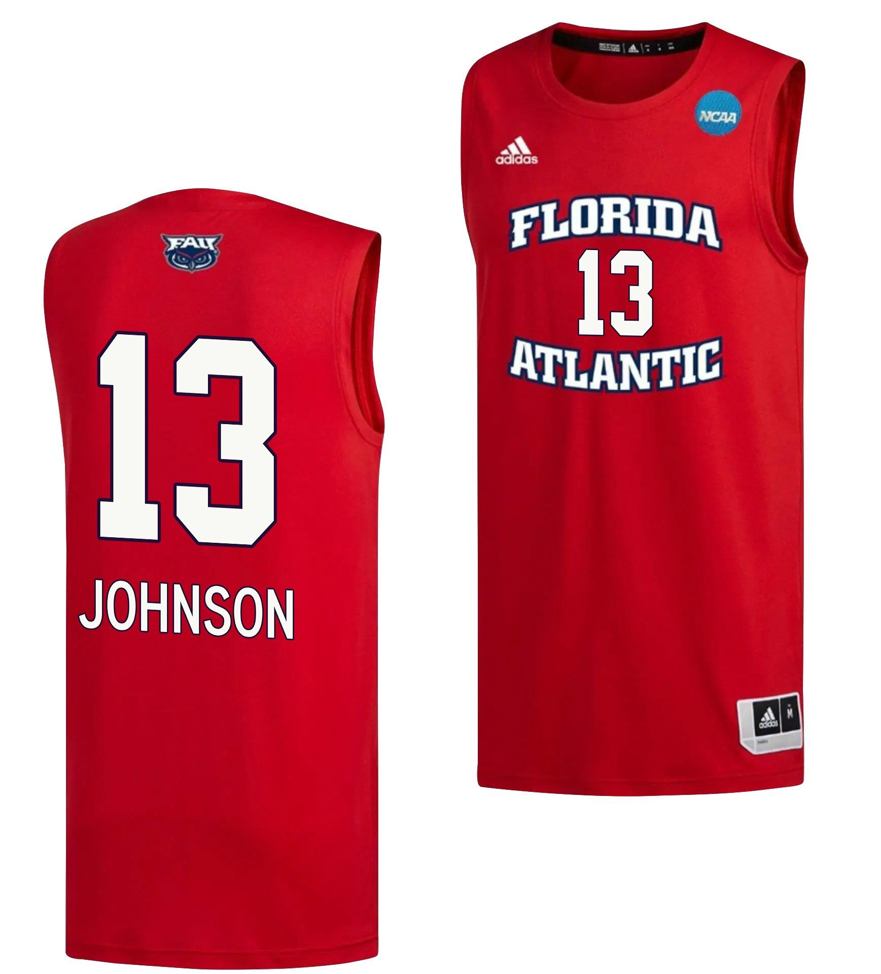Jack Johnson 13 FAU Owls 2023 March Madness- Red NCAA Jersey Men's