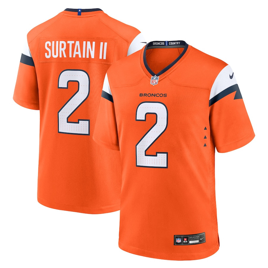 Patrick Surtain II 2 Denver Broncos Game Orange NFL Jersey Men's