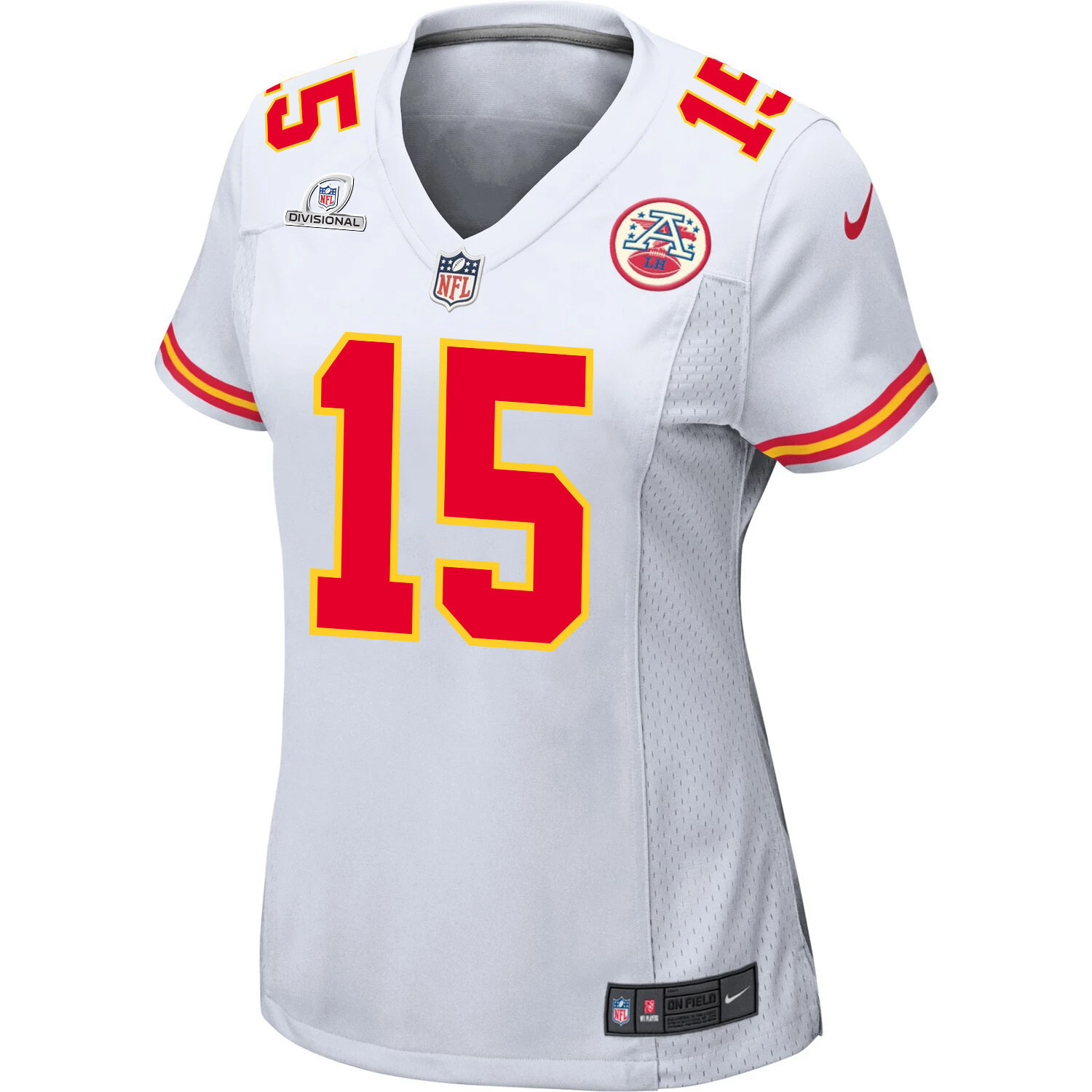 Patrick Mahomes 15 Kansas City Chiefs Super Bowl LVIII Patch Game White NFL Jersey Women's