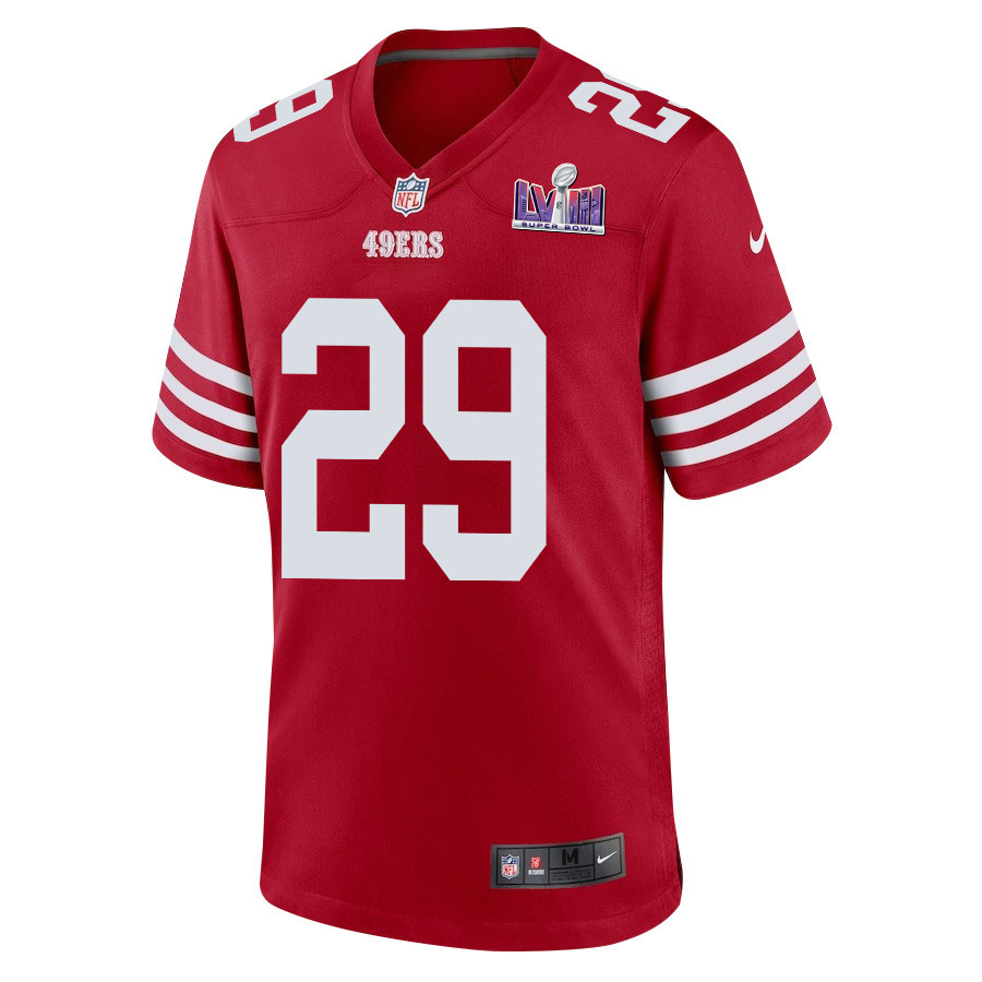 Talanoa Hufanga 29 San Francisco 49ers Super Bowl LVIII Patch Game Scarlet NFL Jersey Men's