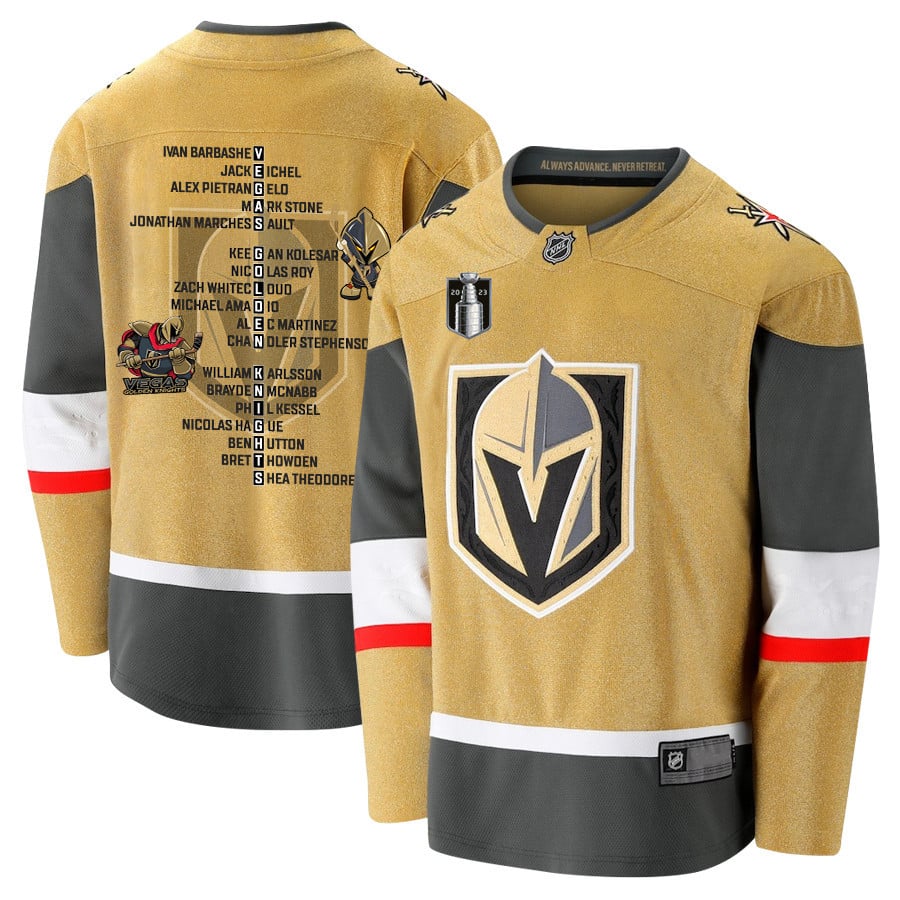 Vegas Golden Knights Players List 2023 Stanley Cup Yellow NHL Jersey Men's