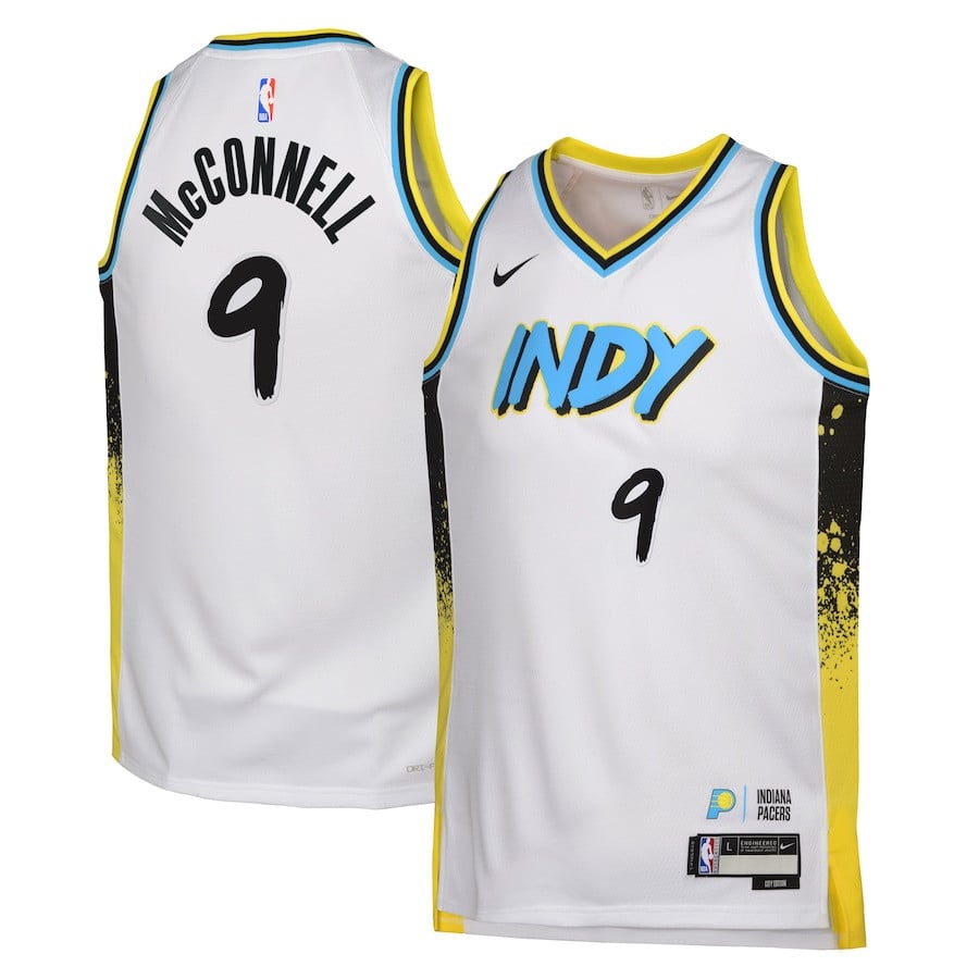T.J. McConnell 9 Indiana Pacers 2024/25 Swingman Playe City Editio White NBA Jersey Youth
