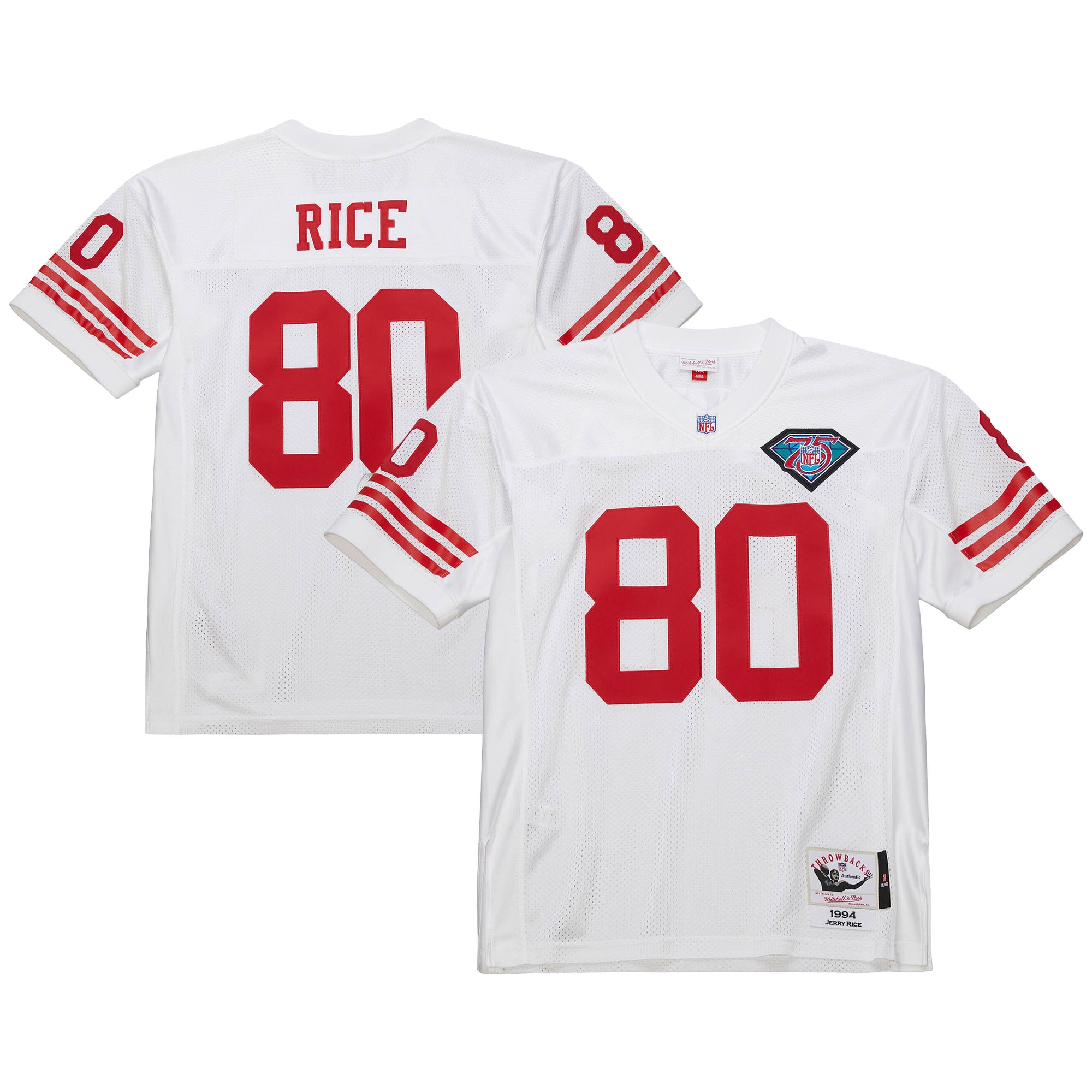San Francisco 49ers 1994 Jerry Rice Mitchell Ness White Throwback Retired Player NFL Jersey Men's