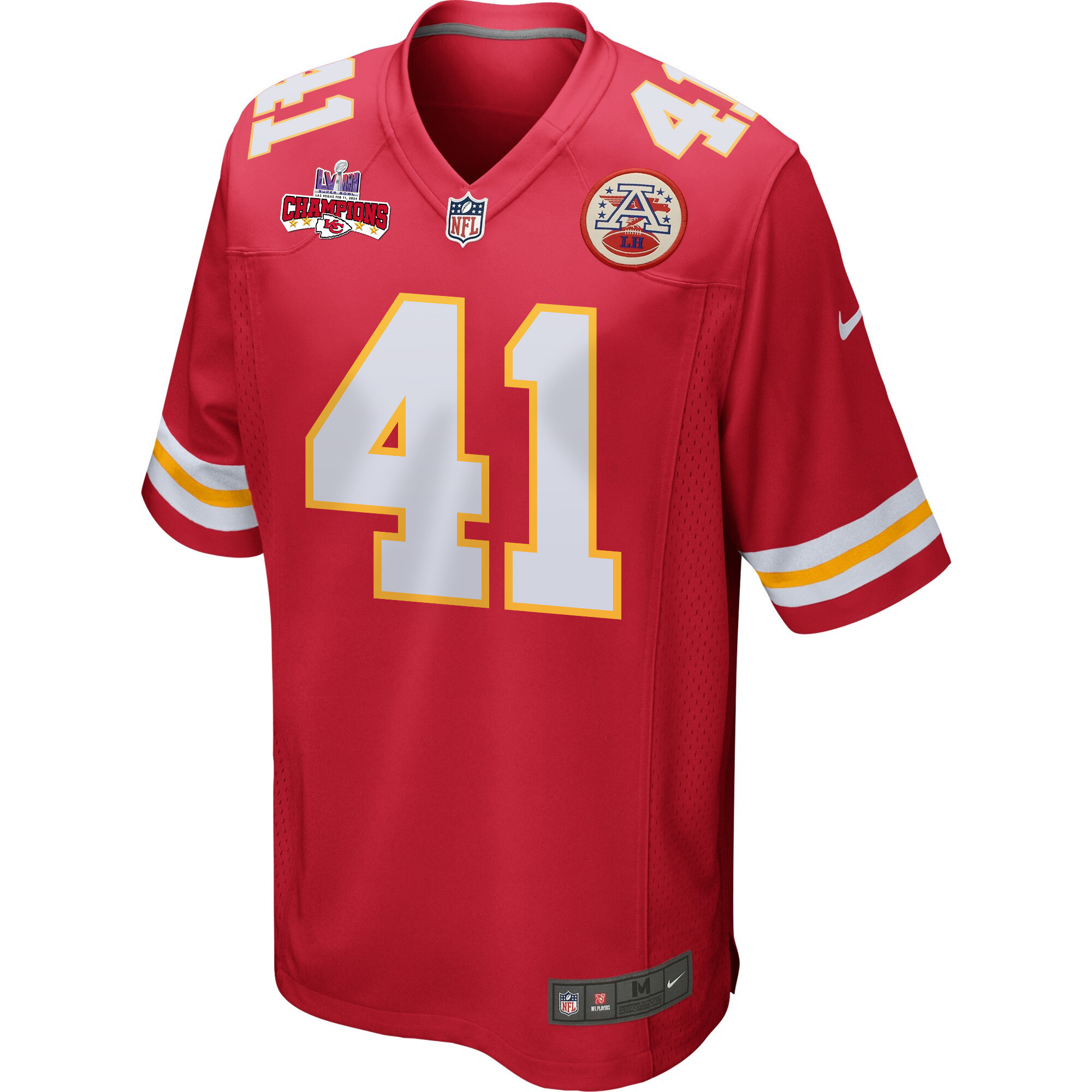 James Winchester 41 Kansas City Chiefs Super Bowl LVIII Champions 4 Stars Patch Game Red NFL Jersey Men's