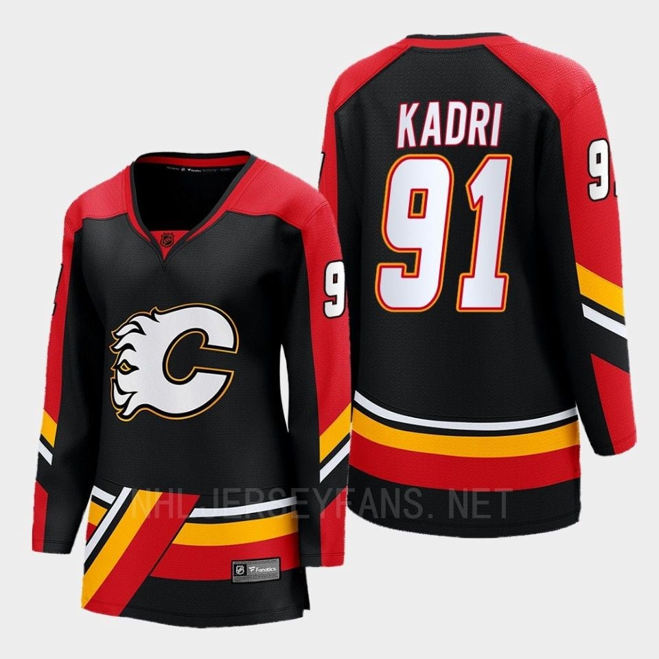 Calgary Flames 91 Nazem Kadri Reverse Retro Black Equipment, Women NHL Jersey Women's