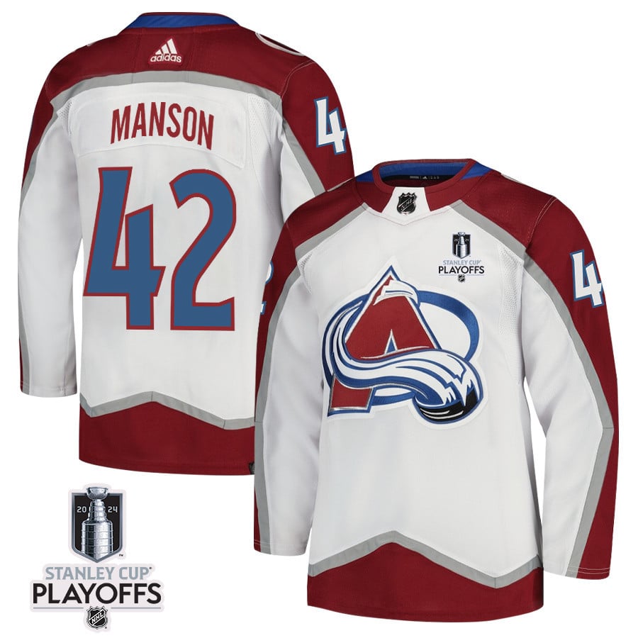 Josh Manson 42 Colorado Avalanche 2024 Playoffs Patch Away White NHL Jersey Men's