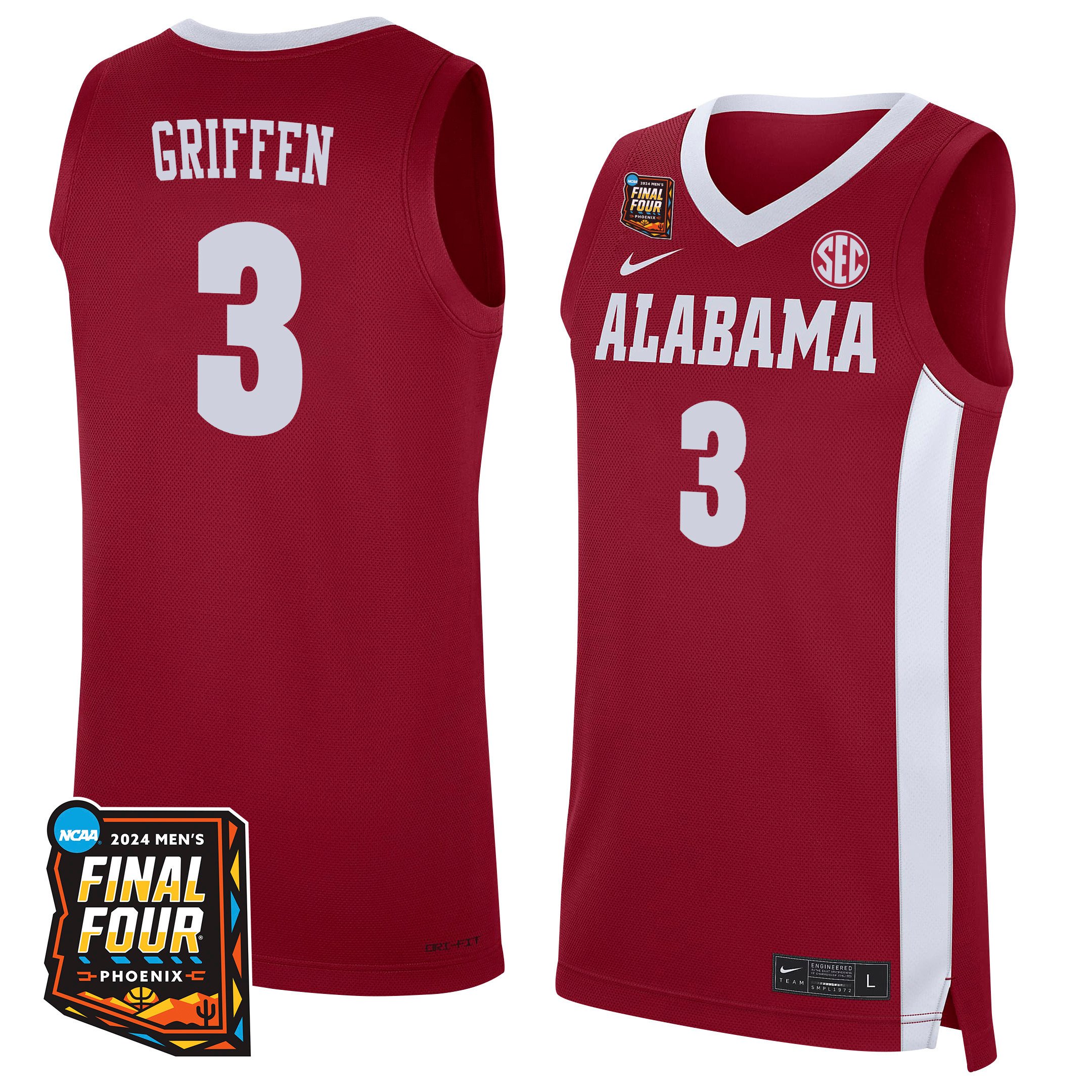 Rylan Griffen Alabama Crimson Tide 2024 Final Four Patch Re White NCAA Jersey Men's