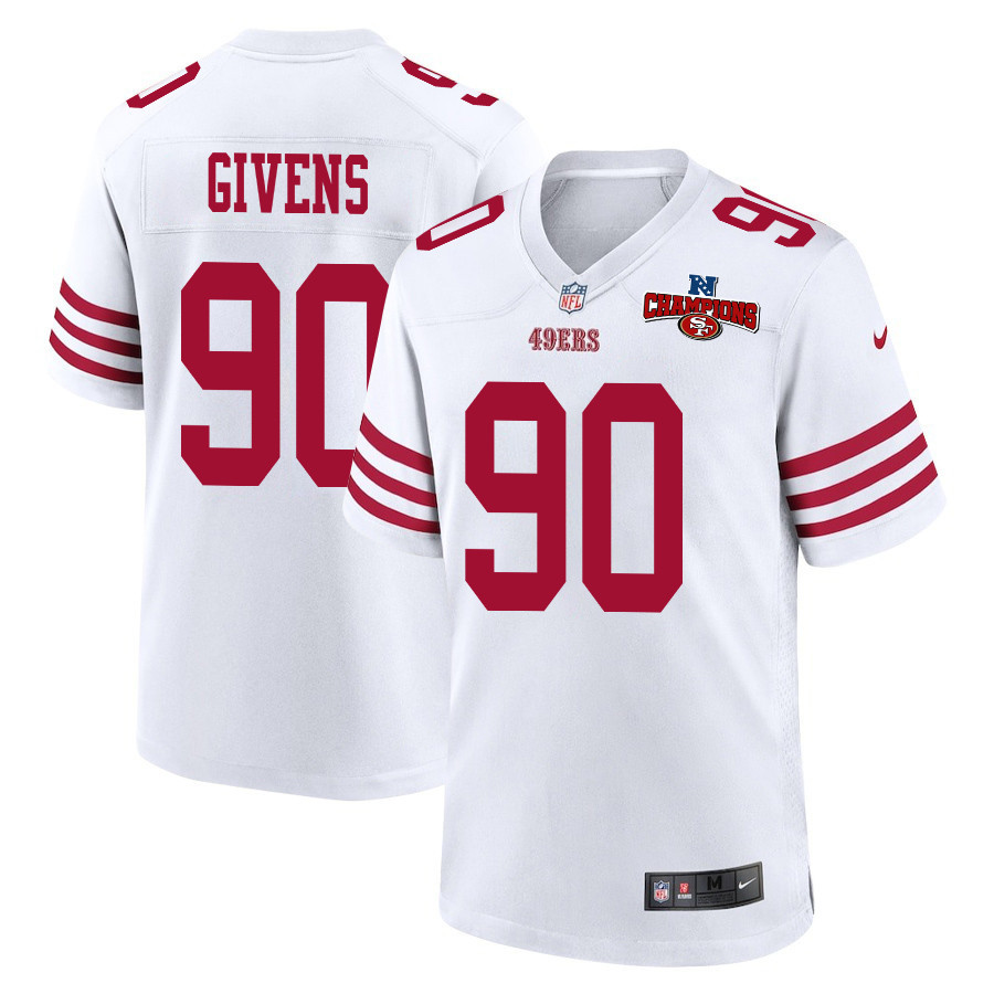 Kevin Givens 90 San Francisco 49ers NFC Champions Patch Game White NFL Jersey Men's