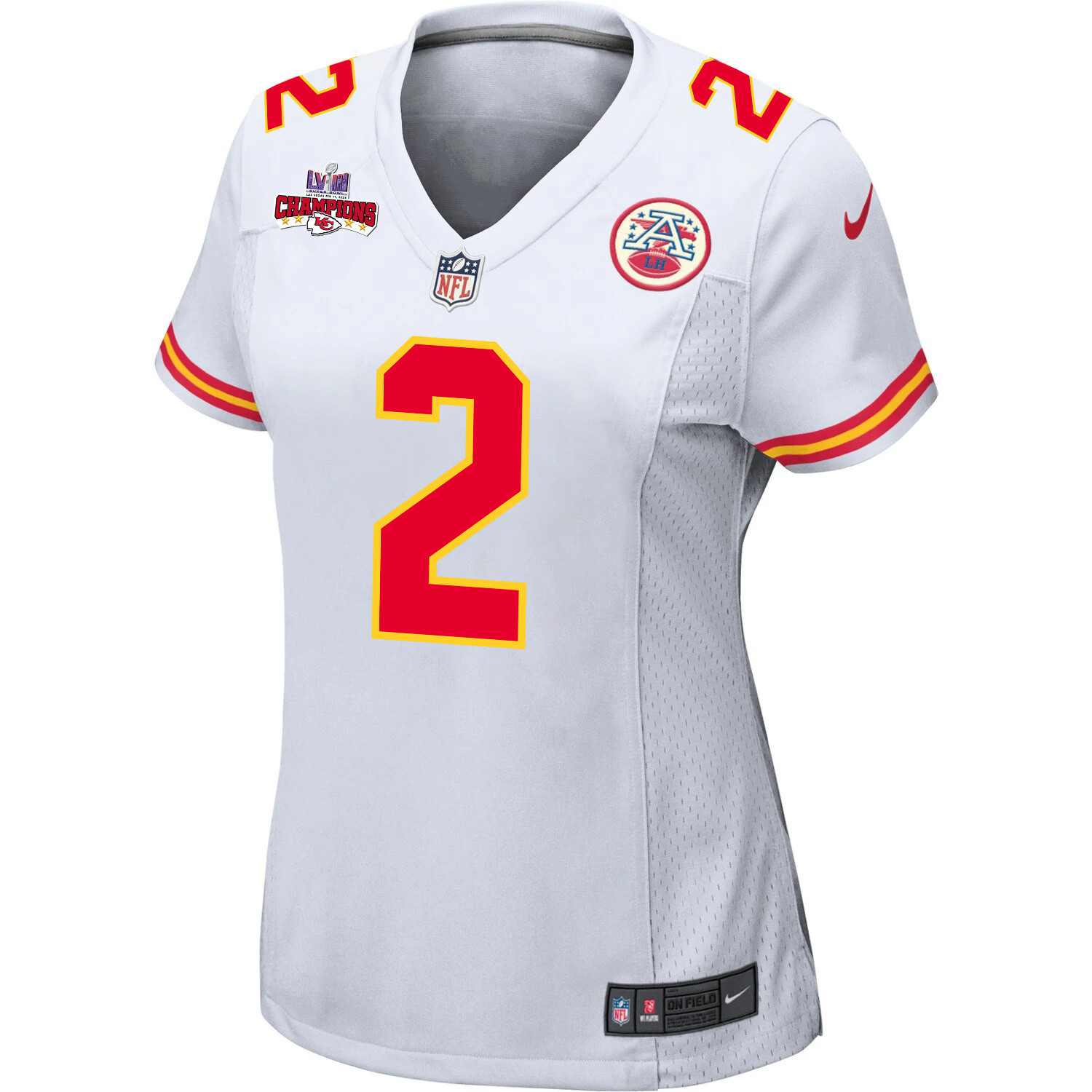 Joshua Williams 2 Kansas City Chiefs Super Bowl LVIII Champions 4 Stars Patch Game White NFL Jersey Women's