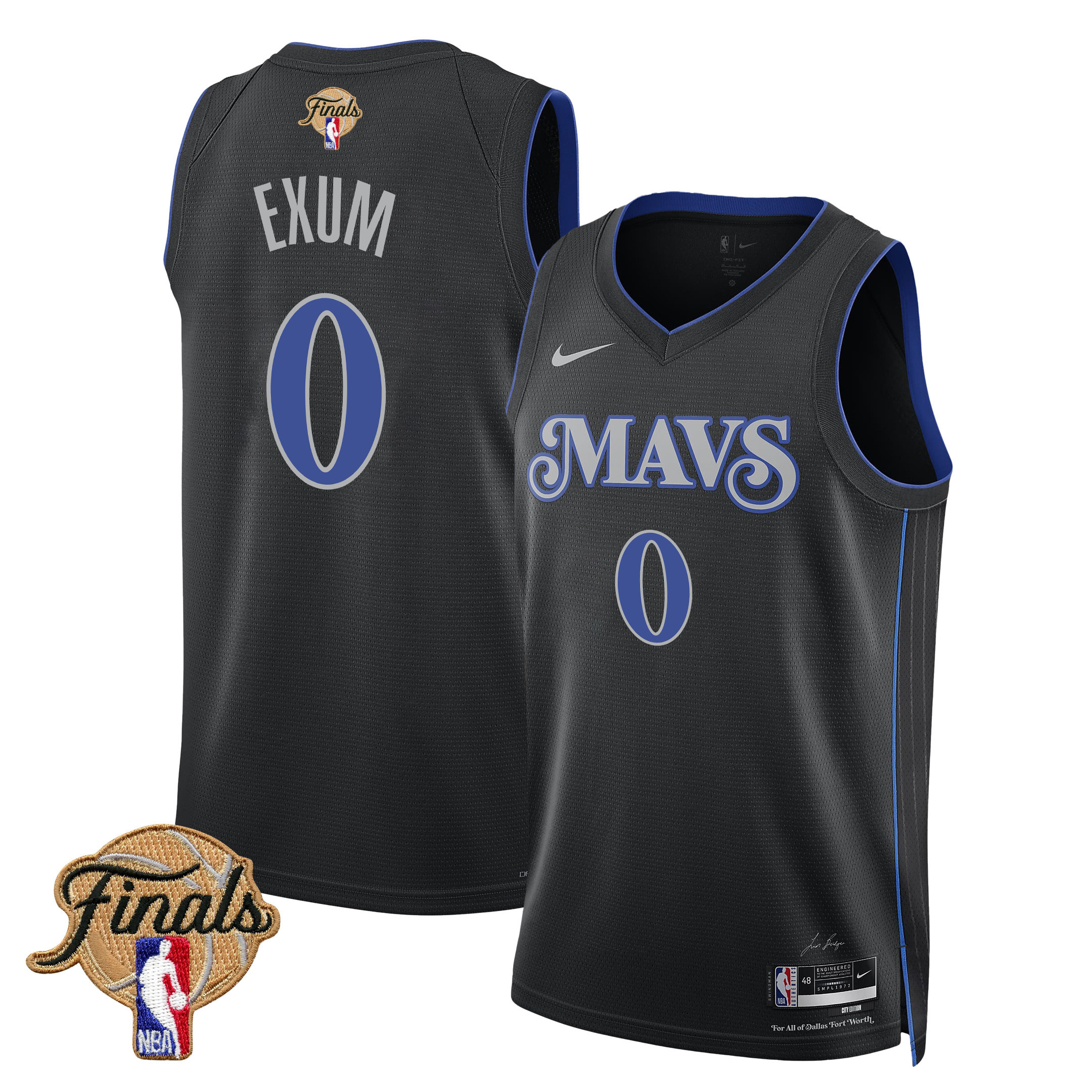 Dante Exum 0 Dallas Mavericks 2024 FINALS PATCH Swingman City Edition Black NBA Jersey Men's