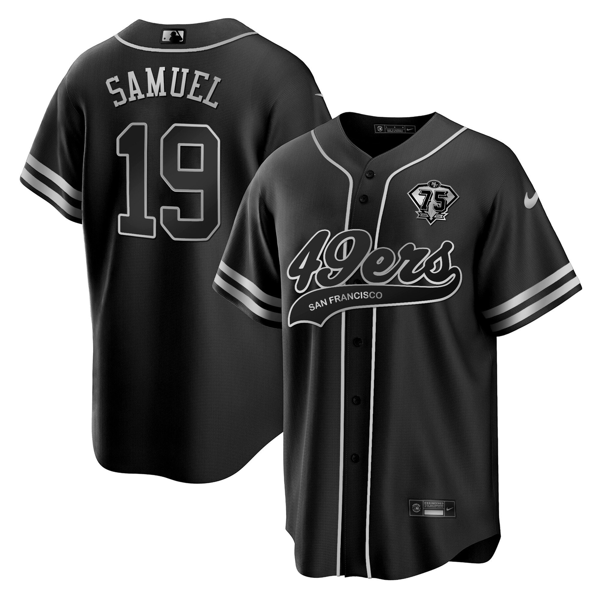 Deebo Samuel 19 San Francisco 49ers Black Silver MLB Jersey Men's