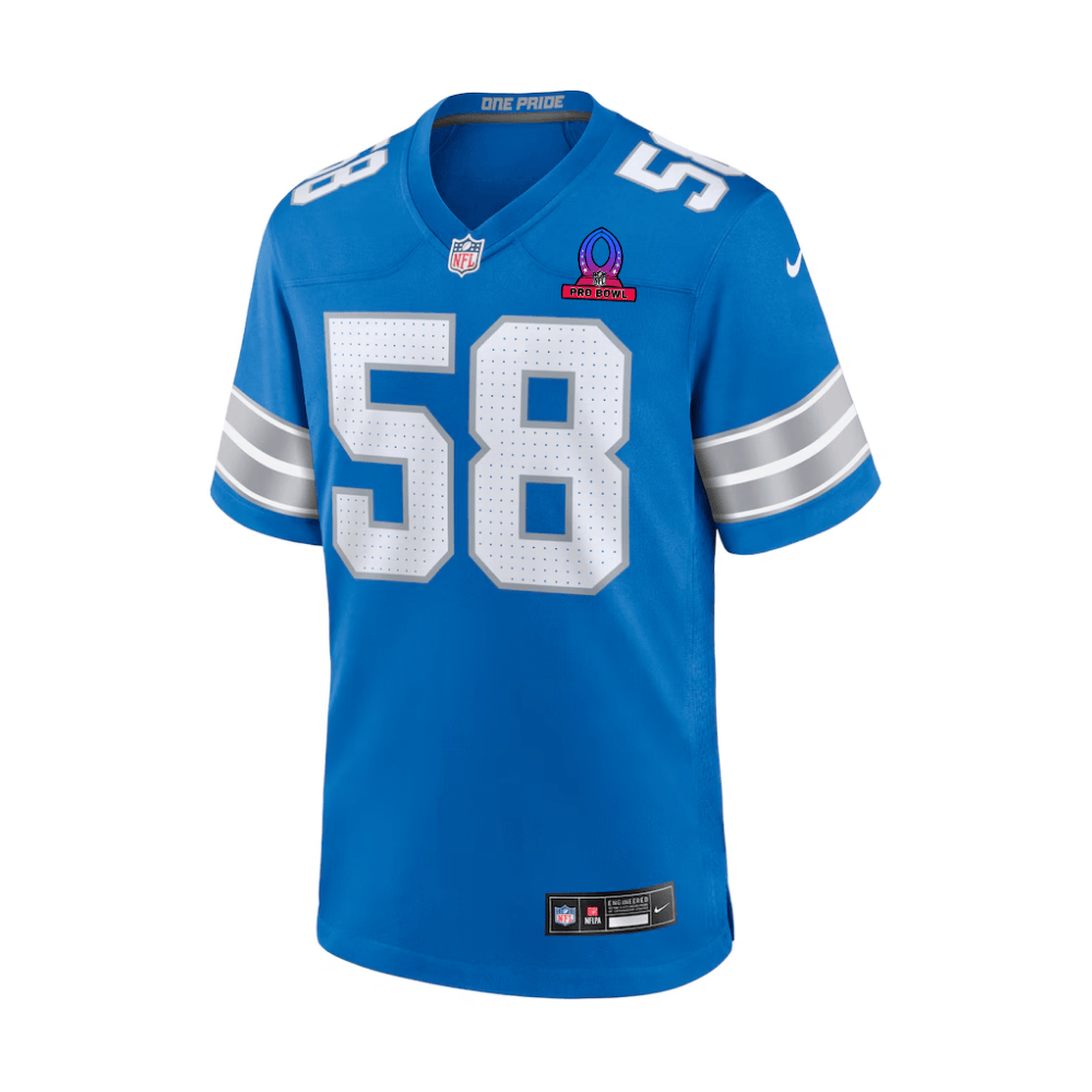 Penei Sewell 58 Detroit Lions 2025 Pro Bowl Patch Game Blue NFL Jersey Men's