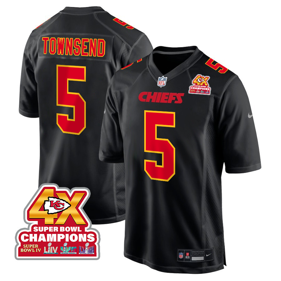Tommy Townsend 5 Kansas City Chiefs Super Bowl LVIII Champions 4X Fashion Game Carbon Black NFL Jersey Men's