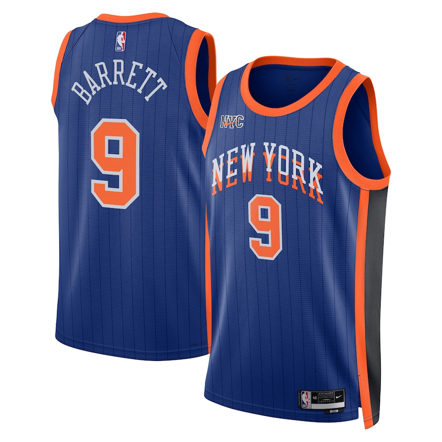 RJ Barrett 9 New York Knicks 2023/24 City Edition Swingman Blue NBA Jersey Men's
