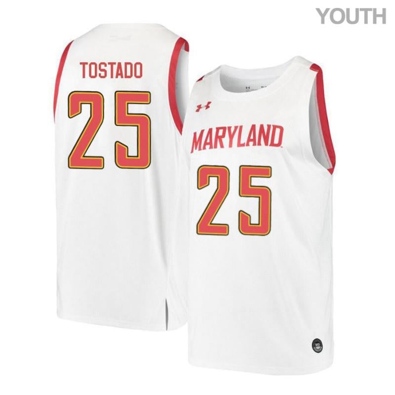 Under Armour 25 Alex Tostad White Retro Maryland Terrapins NCAA Jersey Youth