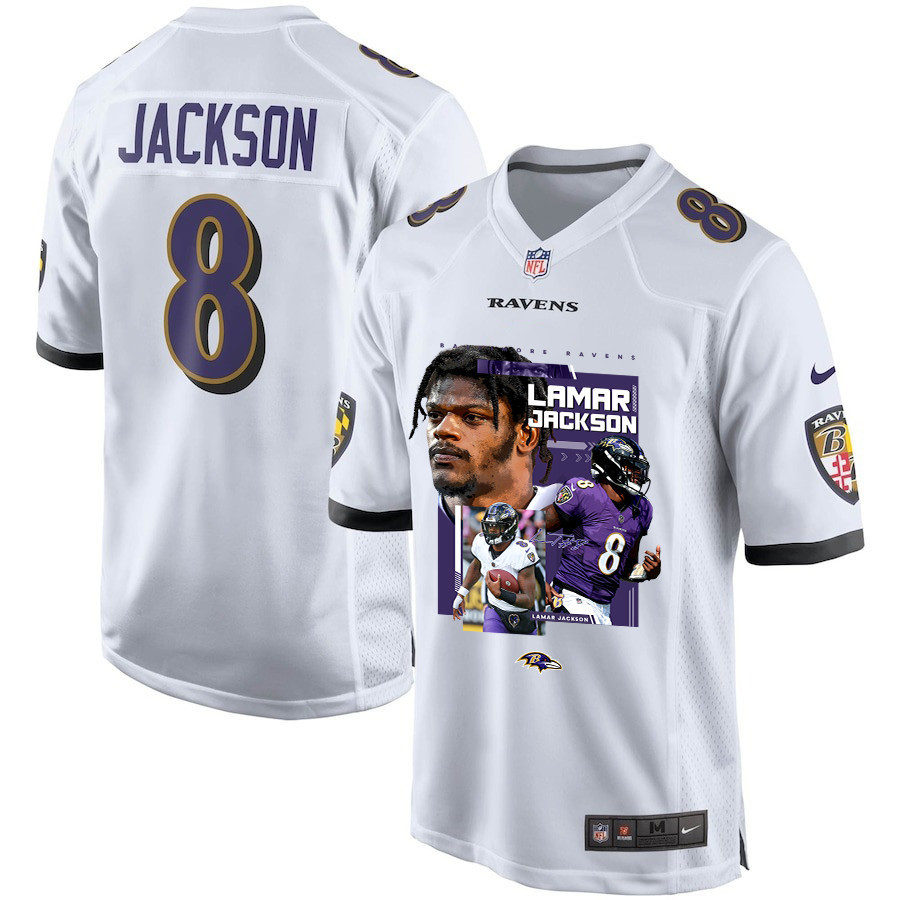 Lamar Jackson 8 Baltimore Ravens Cobra Jackson Game White NFL Jersey Men's