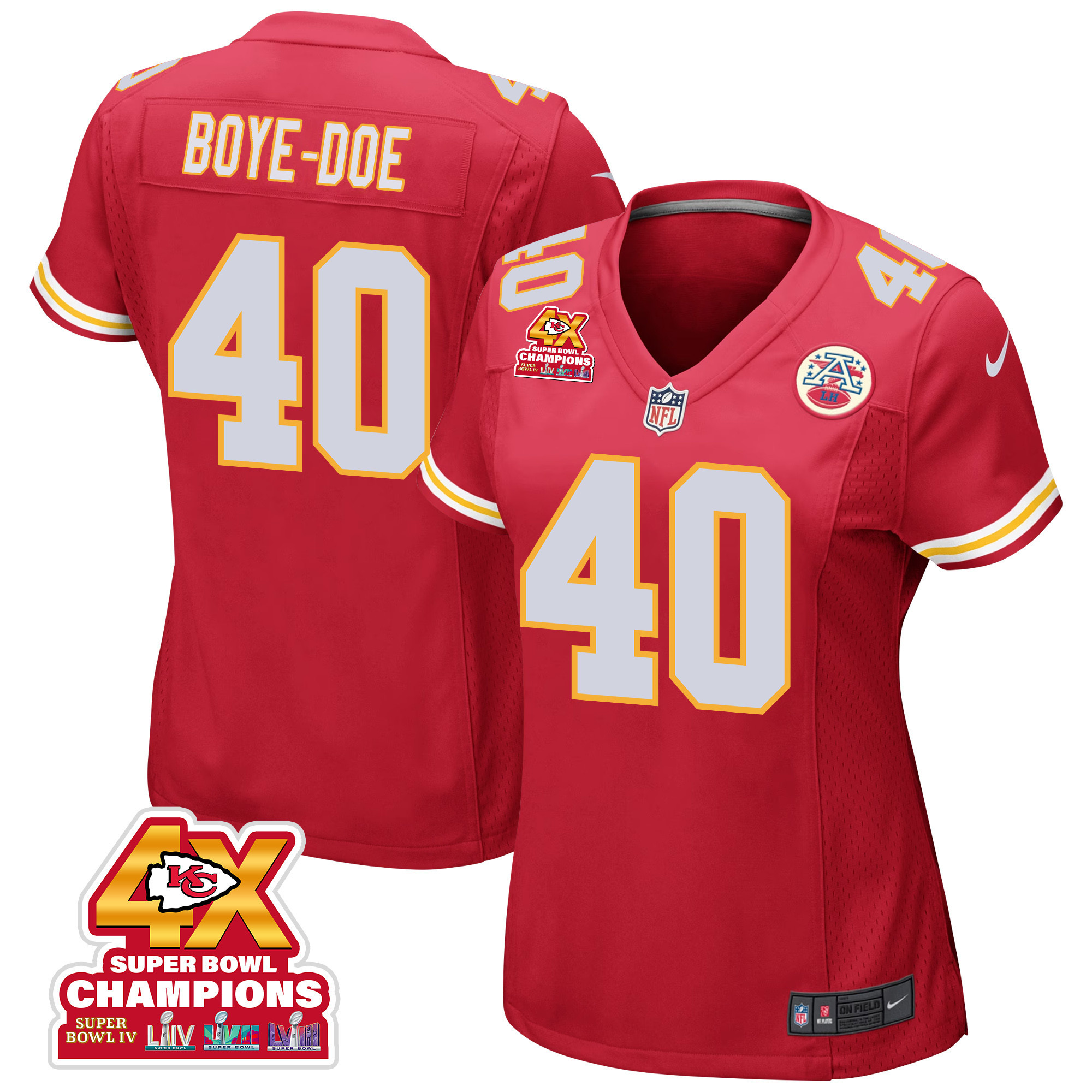 Ekow Boye-Doe 40 Kansas City Chiefs Super Bowl LVIII Champions 4X Game Red NFL Jersey Women's