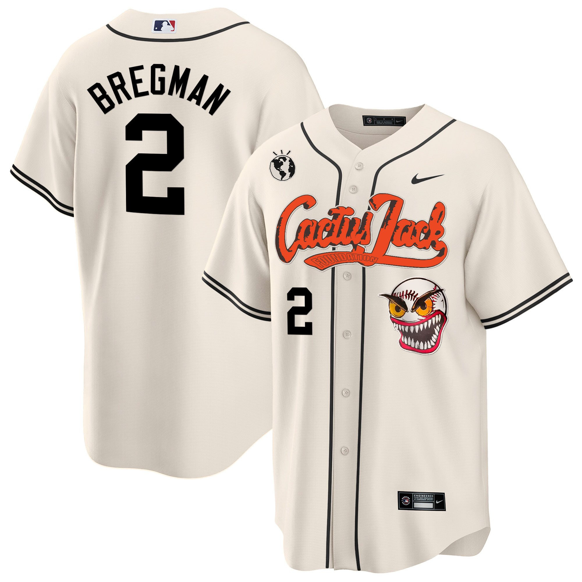 Alex Bregman 2 Houston Astros Cactus Jack Cream Men MLB Jersey Men's