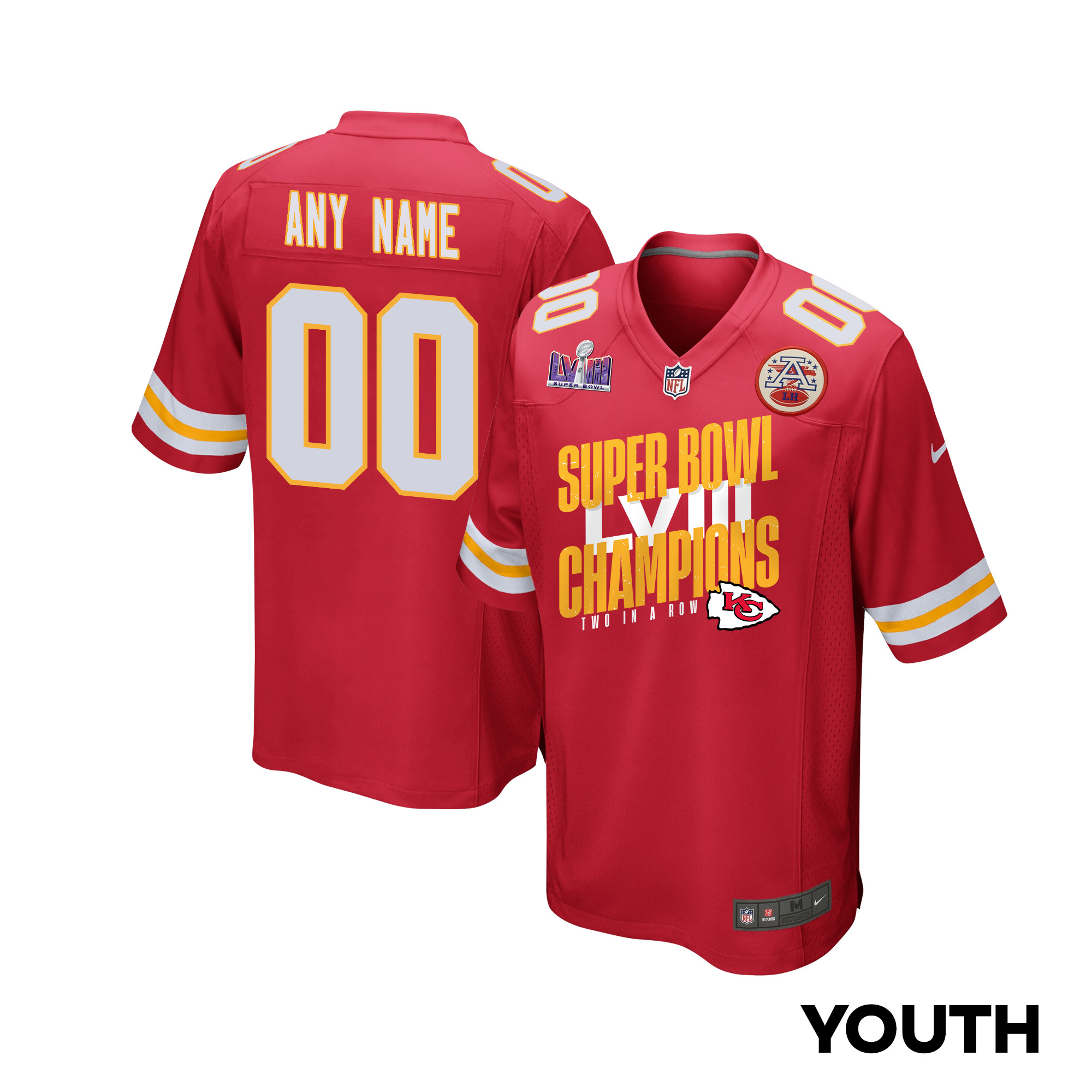 Kansas City Chiefs Super Bowl LVIII Champions Iconic Victory Game Scarlet NFL Jersey Youth