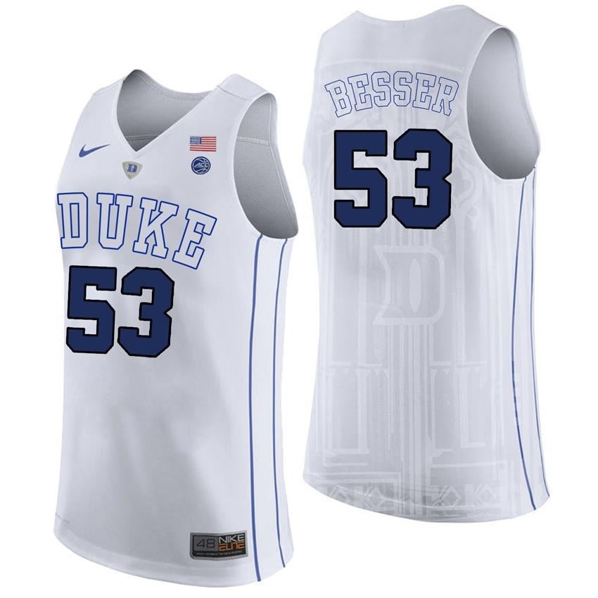 Duke Blue Devils 53 Brennan Besse White College Player Performance NCAA Jersey Men's