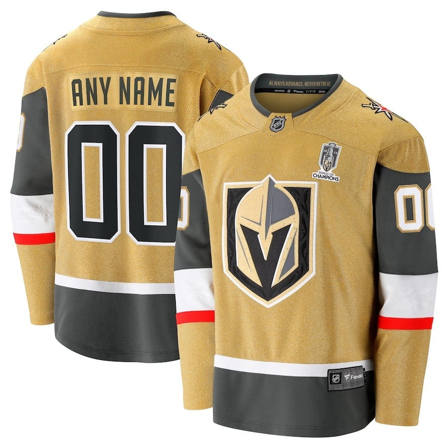 Vegas Golden Knights 2023 Stanley Cup Champions Patch Custom 00 Home Breakaway Custom Gold NHL Jersey Men's