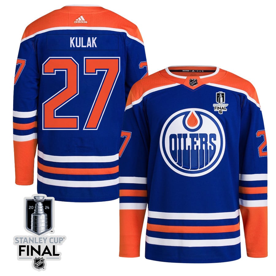 Brett Kulak 27 Edmonton Oilers 2024 STANLEY CUP Final Home Primegreen Royal NHL Jersey Men's