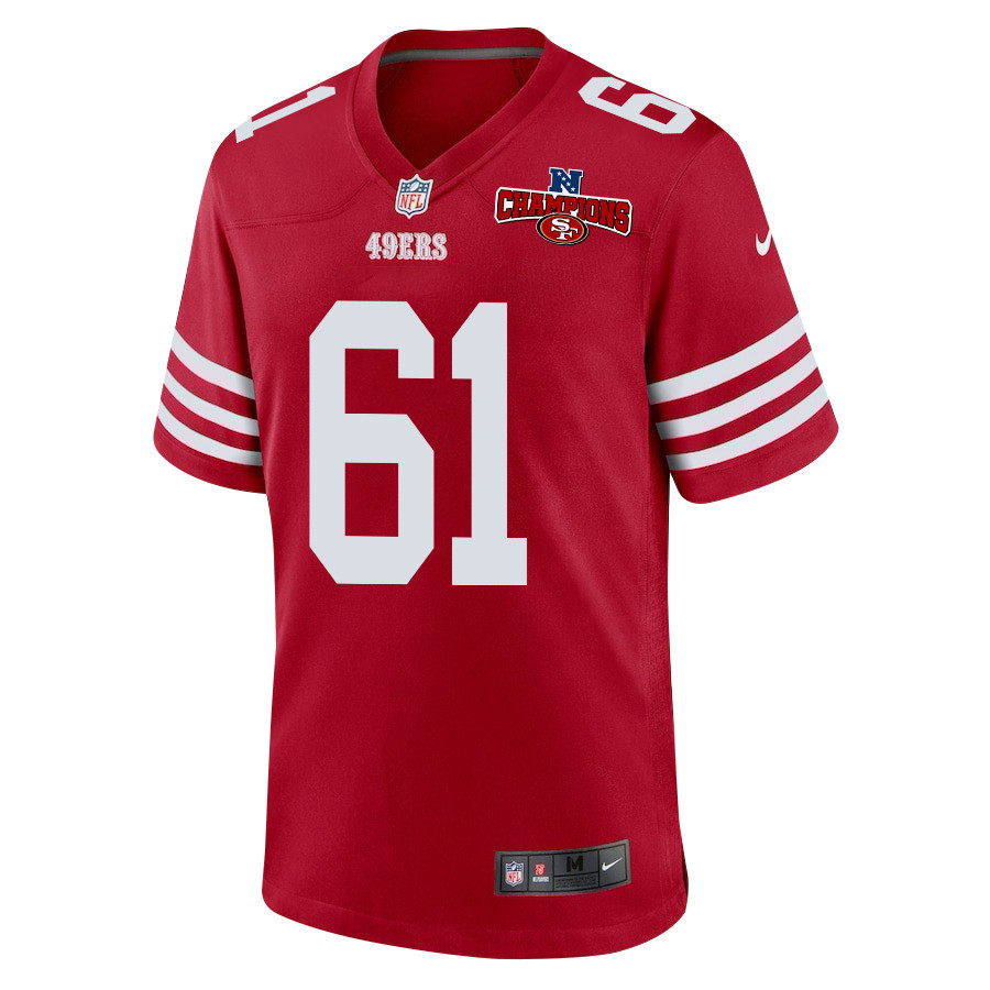 Corey Luciano 61 San Francisco 49ers NFC Champions Patch Game Scarlet NFL Jersey Men's