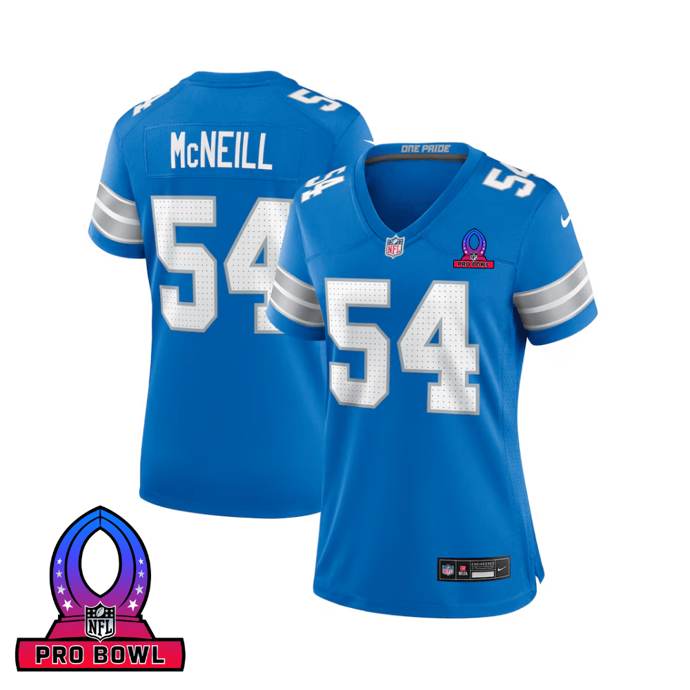 Alim McNeill 54 Detroit Lions 2025 Pro Bowl Patch Game Blue NFL Jersey Women's