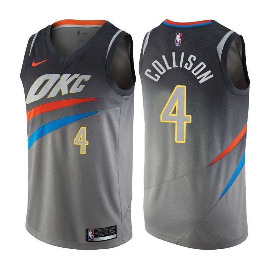 Thunder Nick Collison 4 City Edition Gray NBA Jersey Men's
