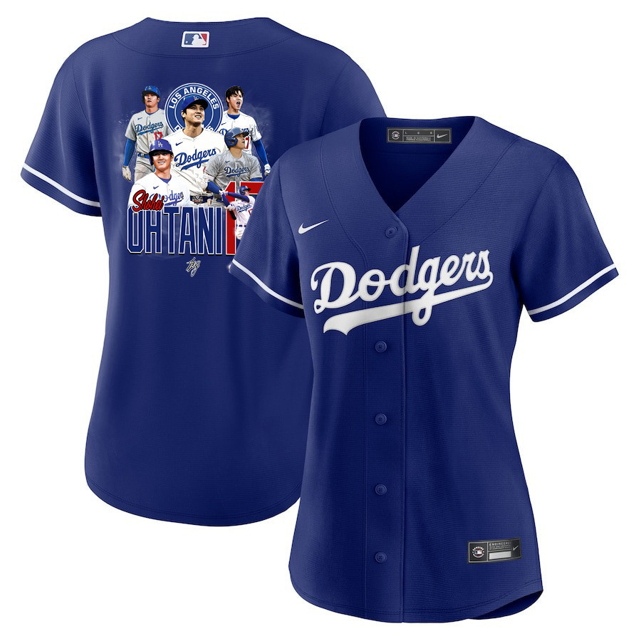 Shohei Ohtani 17 Los Angeles Dodgers Signed Collage Arts 2023 Alternate Royal MLB Jersey Women's