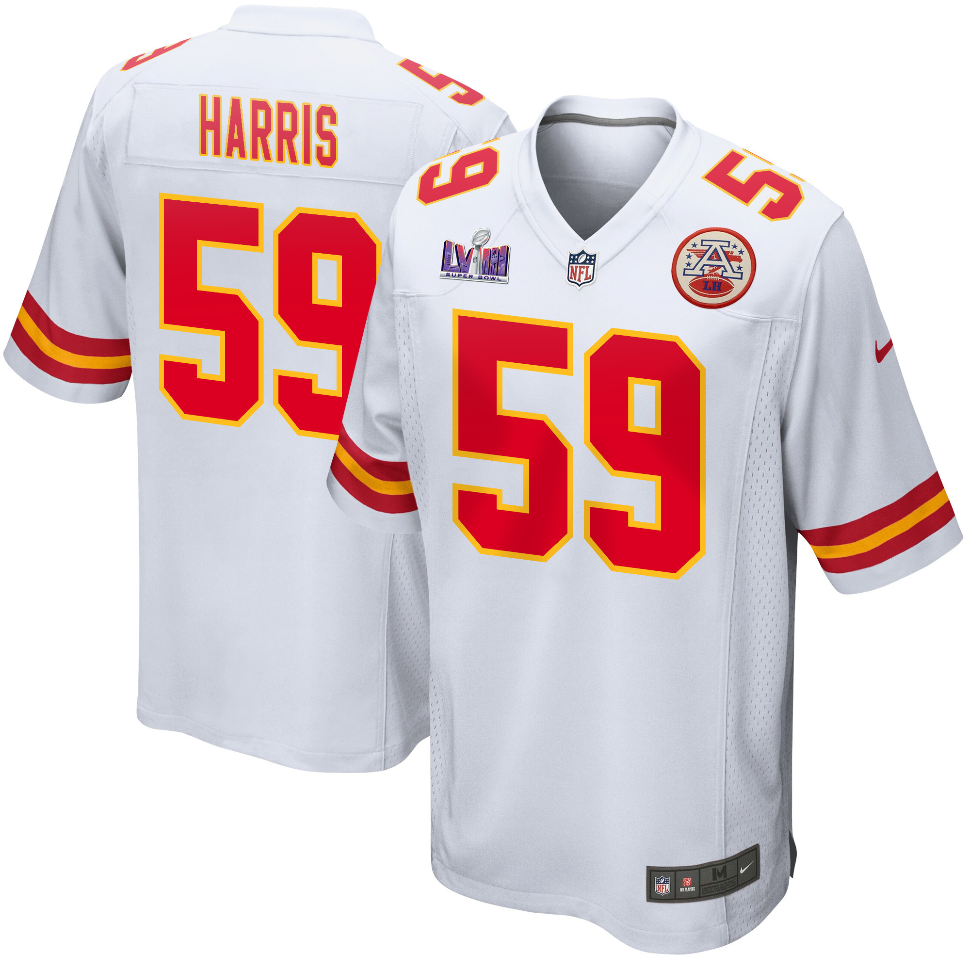 Darius Harris 59 Kansas City Chiefs Super Bowl LVIII Patch Game White NFL Jersey Men's