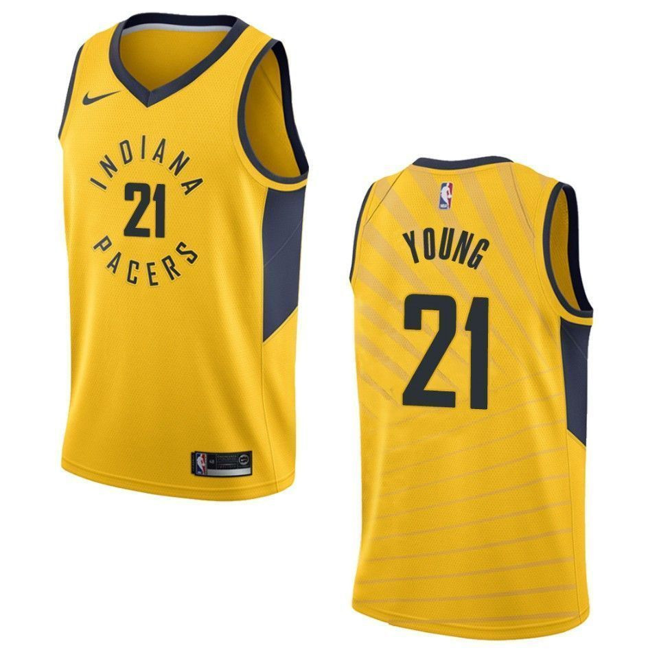 Indiana Pacers 21 Thaddeus Young Statement Swingman Gold NBA Jersey Men's
