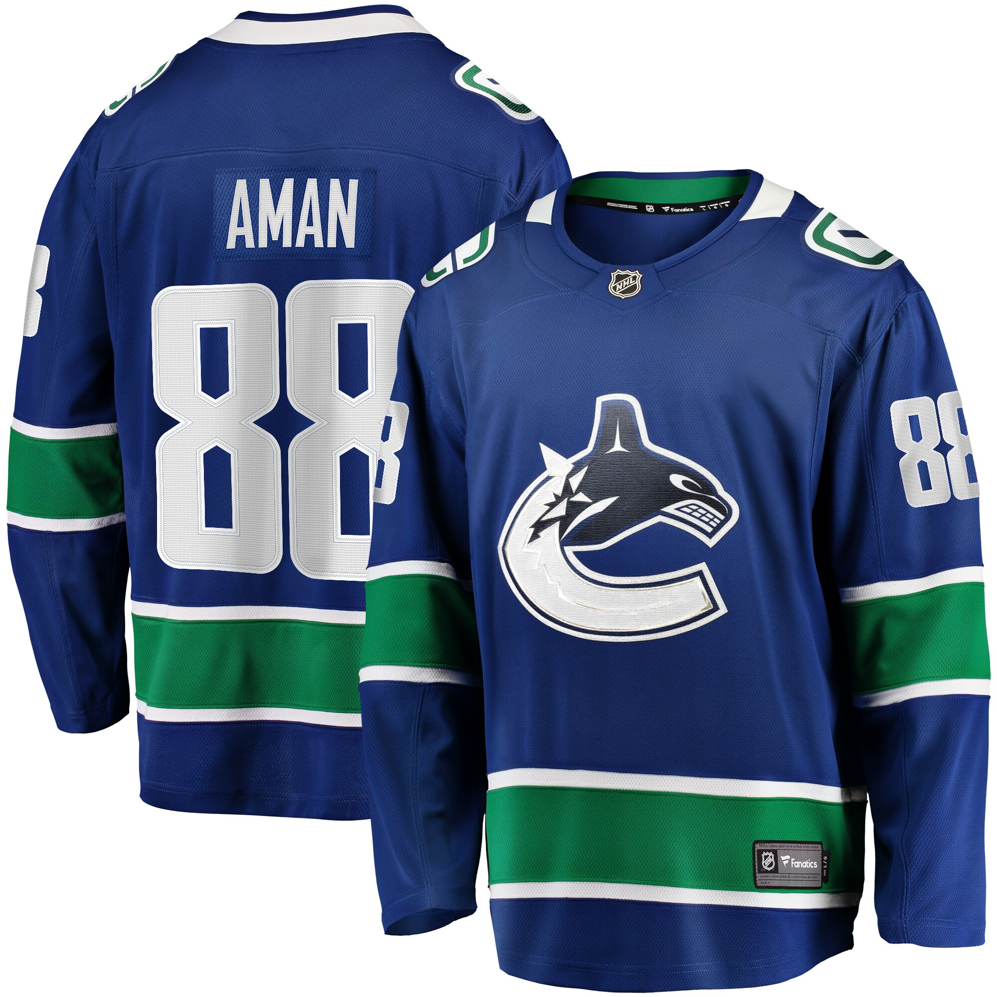 Vancouver Canucks Nils Aman Blue Home Premier Breakaway Player NHL Jersey Men's