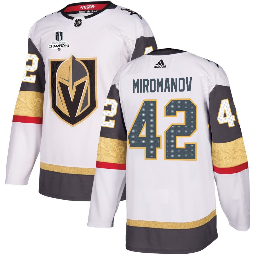 Daniil Miromanov 42 Vegas Golden Knights Stanley Cup 2023 Champions Patch Away Breakaway White NHL Jersey Men's