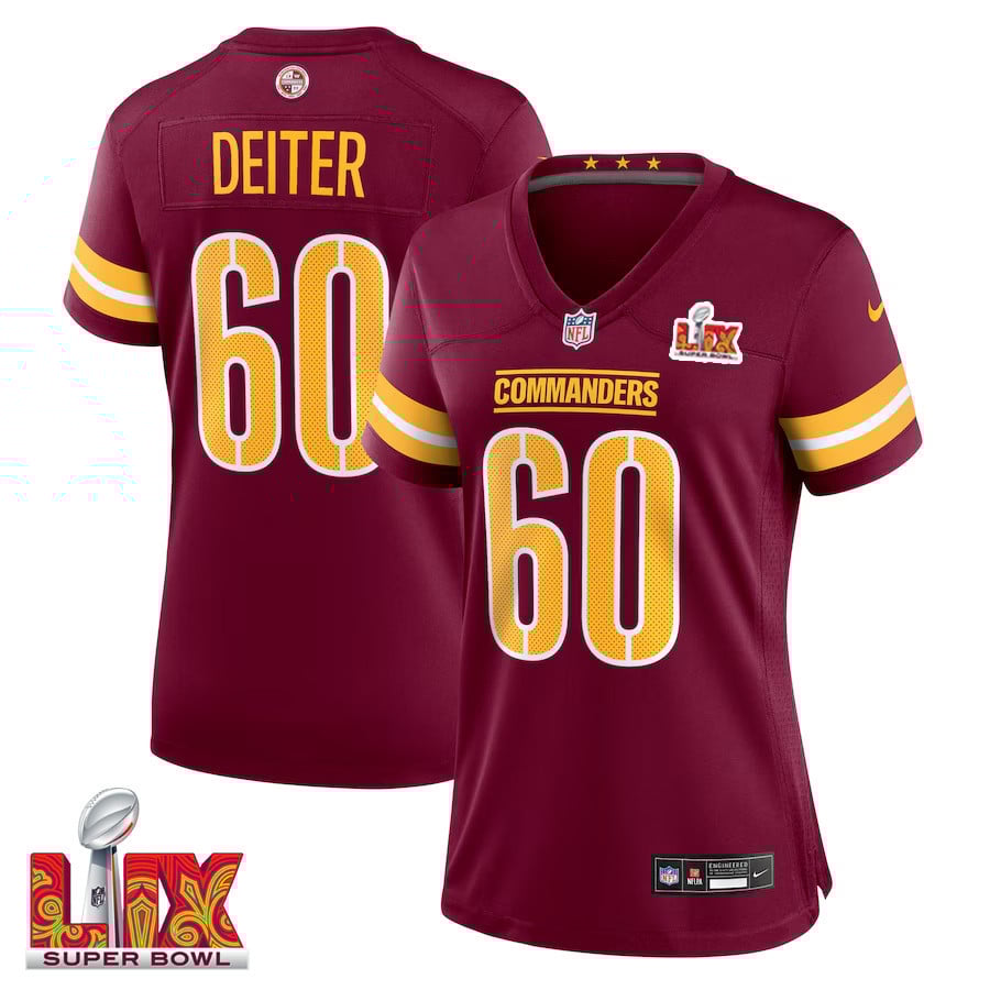 Michael Deiter #60 Washington Commanders Super Bowl LIX Burgundy NFL Jersey Women's