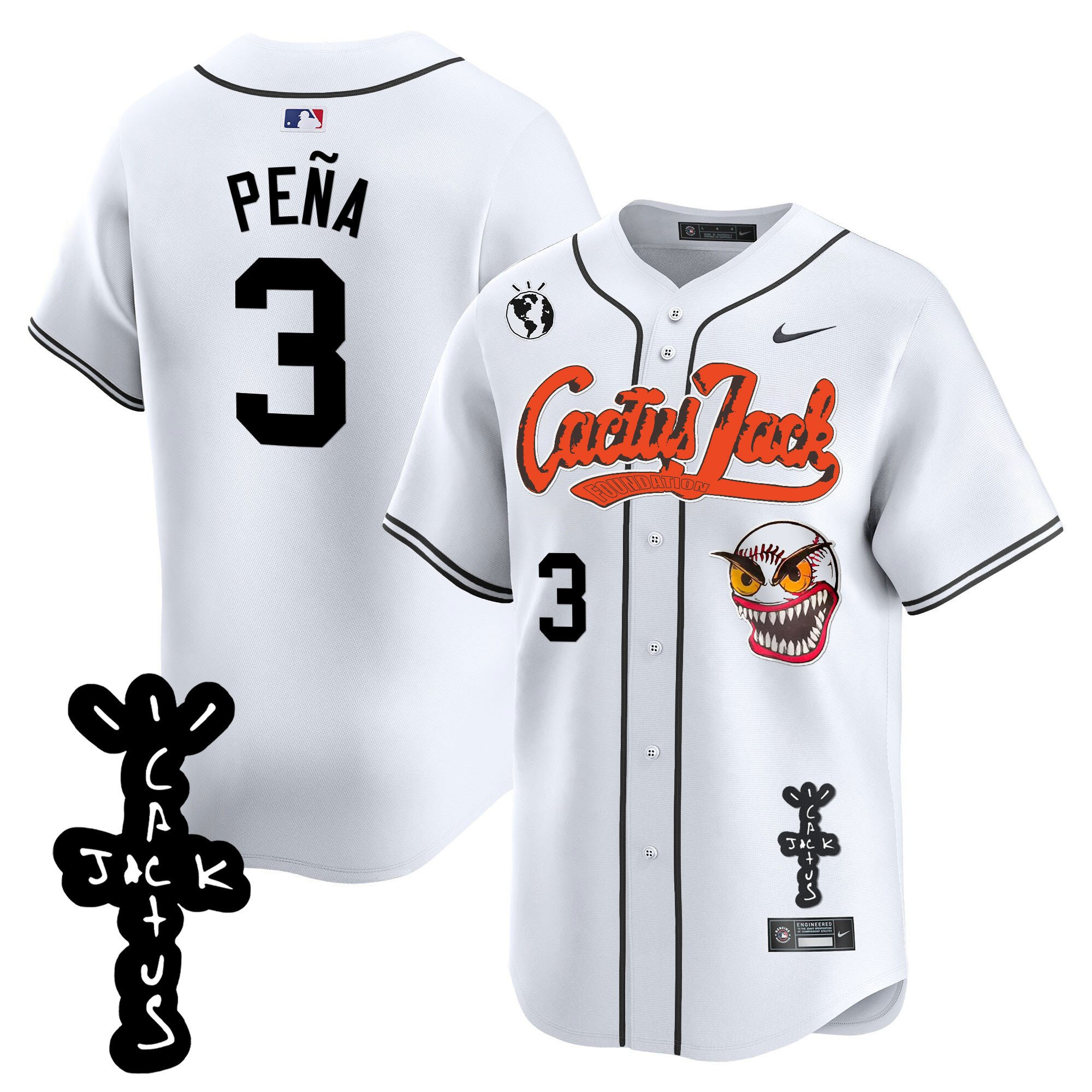 Jeremy Pena 3 Houston Astros Cactus Jack Patch V2 White MLB Jersey Men's