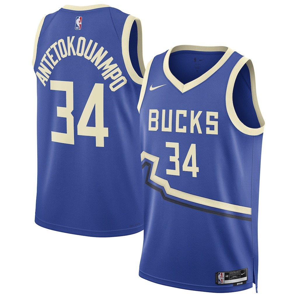 Giannis Antetokounmpo 34 Milwaukee Bucks Unisex 2024/25 Swingman Player City Edition Royal NBA Jersey Unisex
