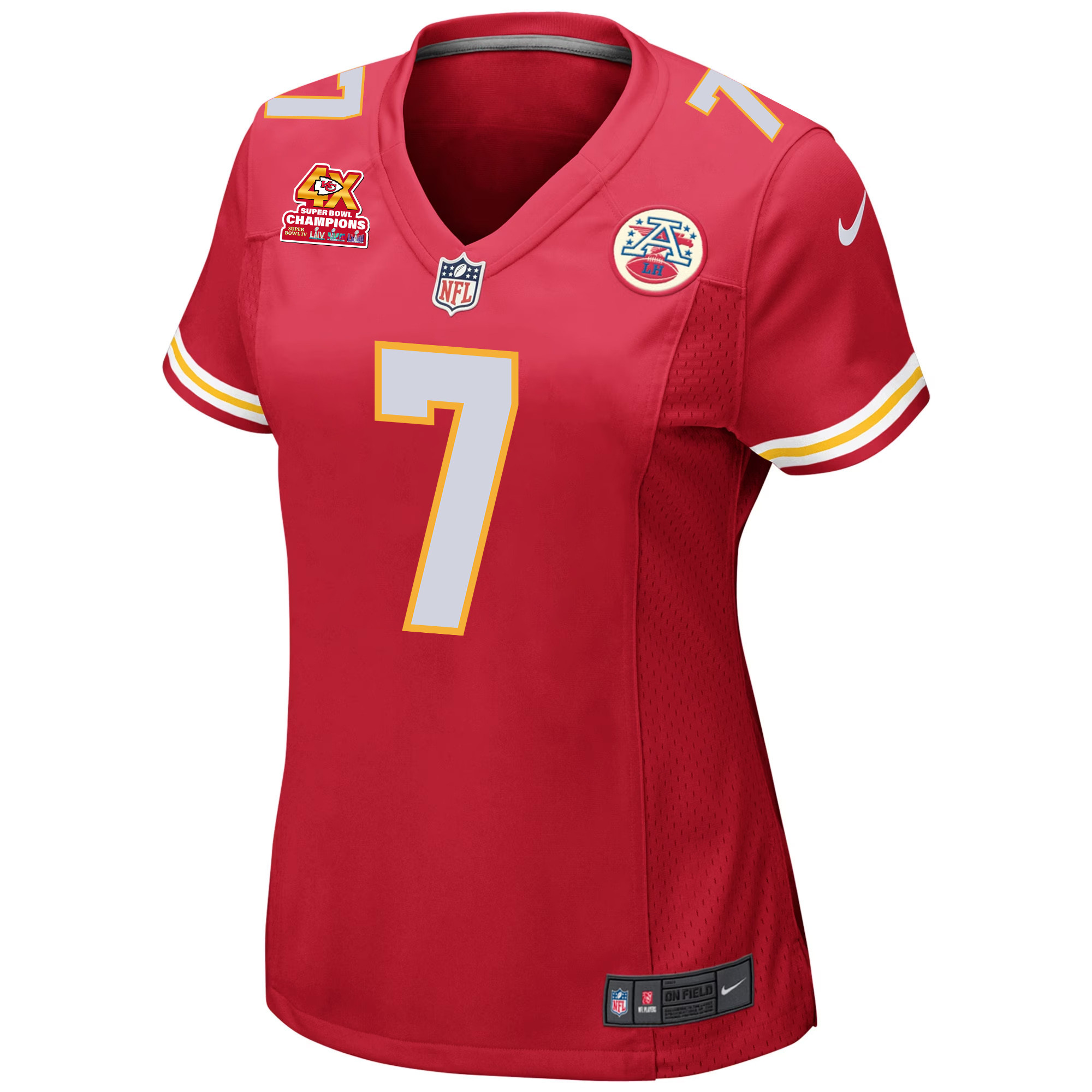 Harrison Butker 7 Kansas City Chiefs Super Bowl LVIII Champions 4X Game Red NFL Jersey Women's