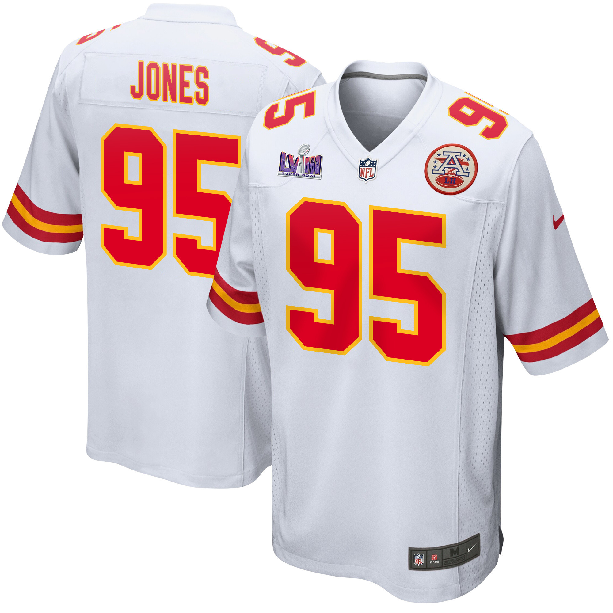 Chris Jones 95 Kansas City Chiefs Super Bowl LVIII Patch Game White NFL Jersey Men's