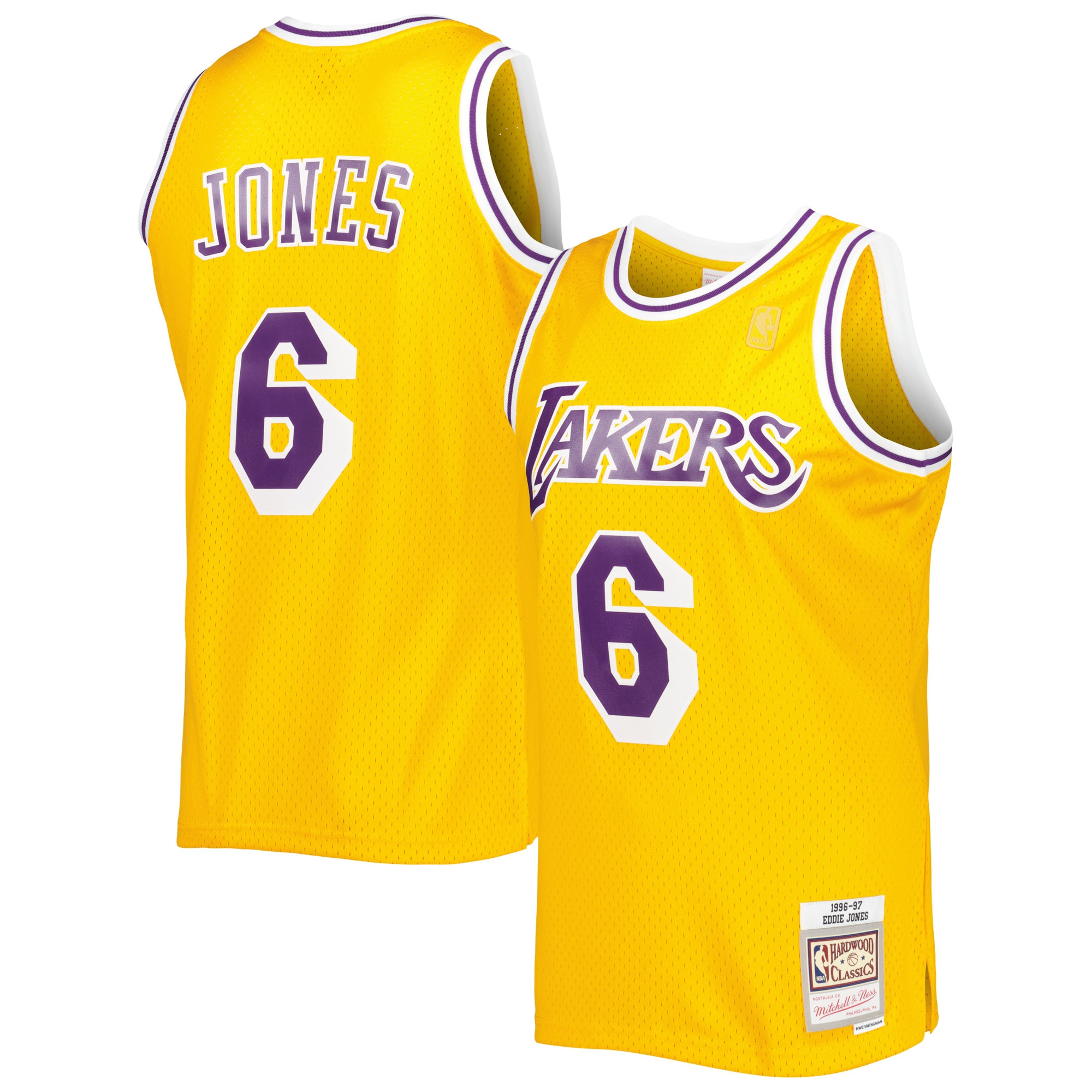 Mitchell Ness Eddie Jones Gold Los Angeles Lakers 1996/97 Hardwood Classics Swingman NBA Jersey Men's