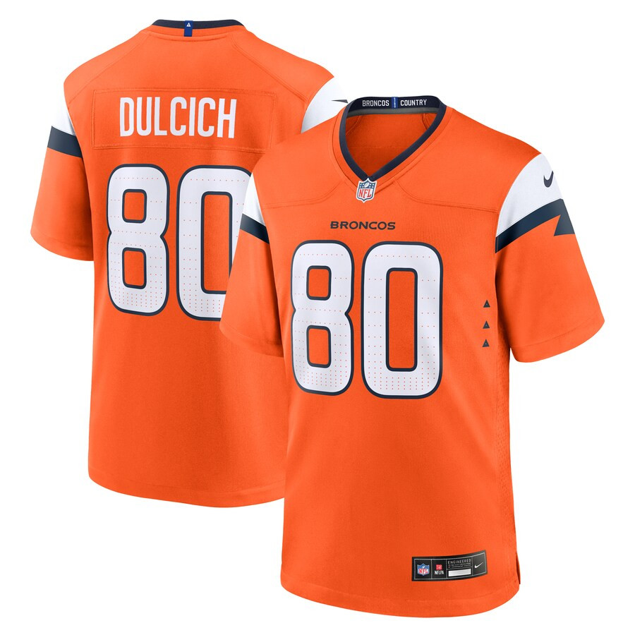 Greg Dulcich 80 Denver Broncos Team Game Orange NFL Jersey Men's