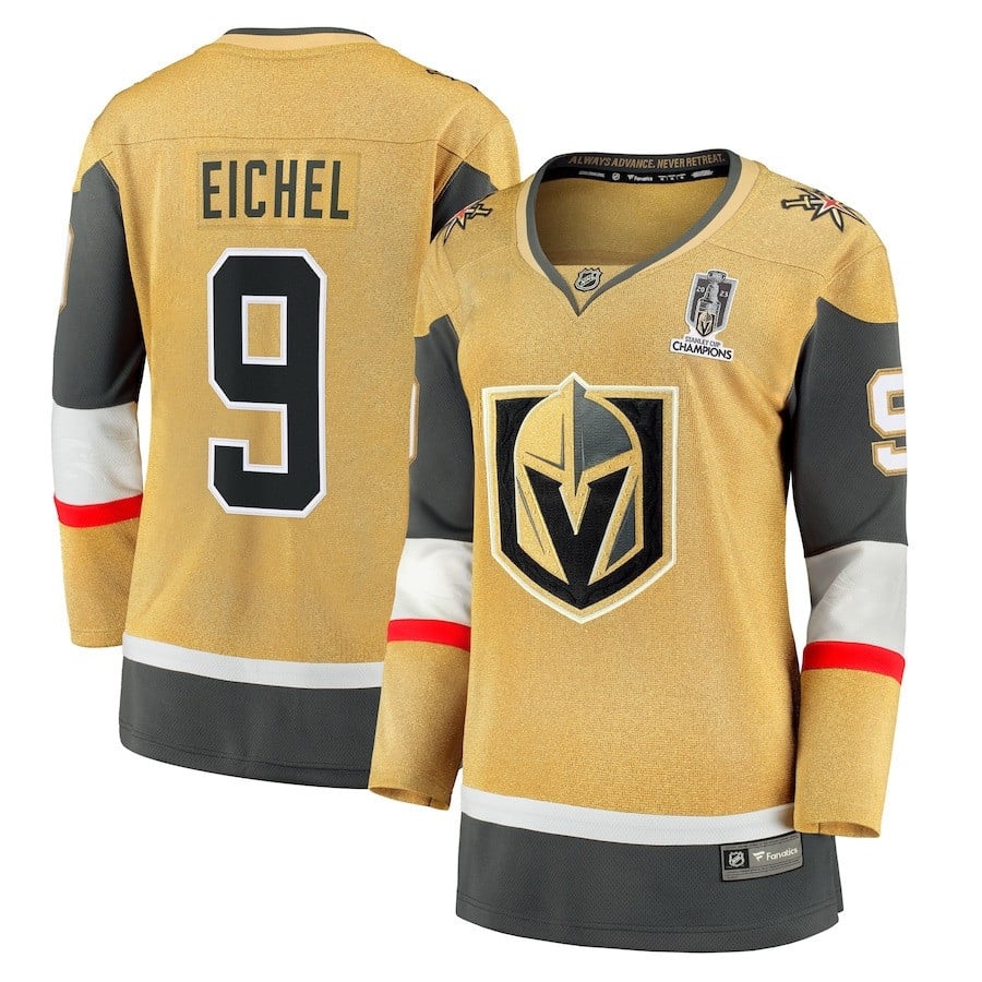Jack Eichel 9 Vegas Golden Knights 2023 Stanley Cup Champions Home Breakaway Gold NHL Jersey Women's