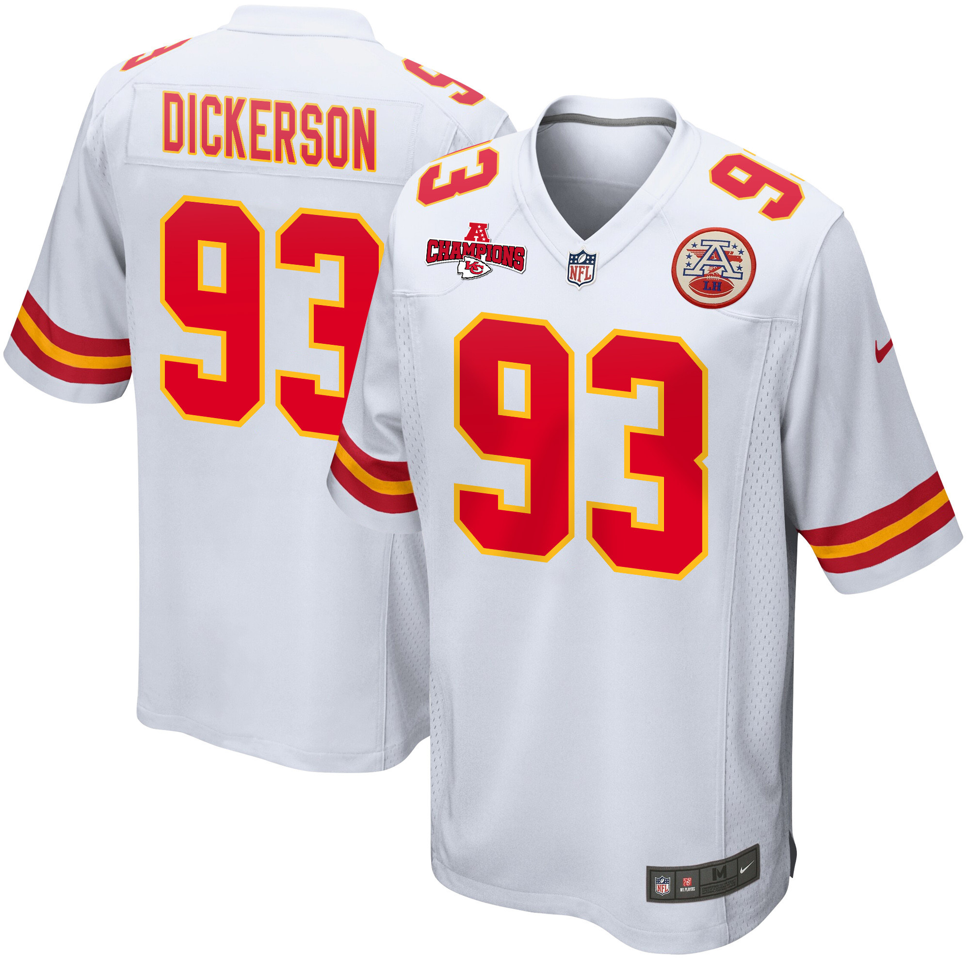 Matt Dickerson 93 Kansas City Chiefs AFC Champions Patch Game White NFL Jersey Men's