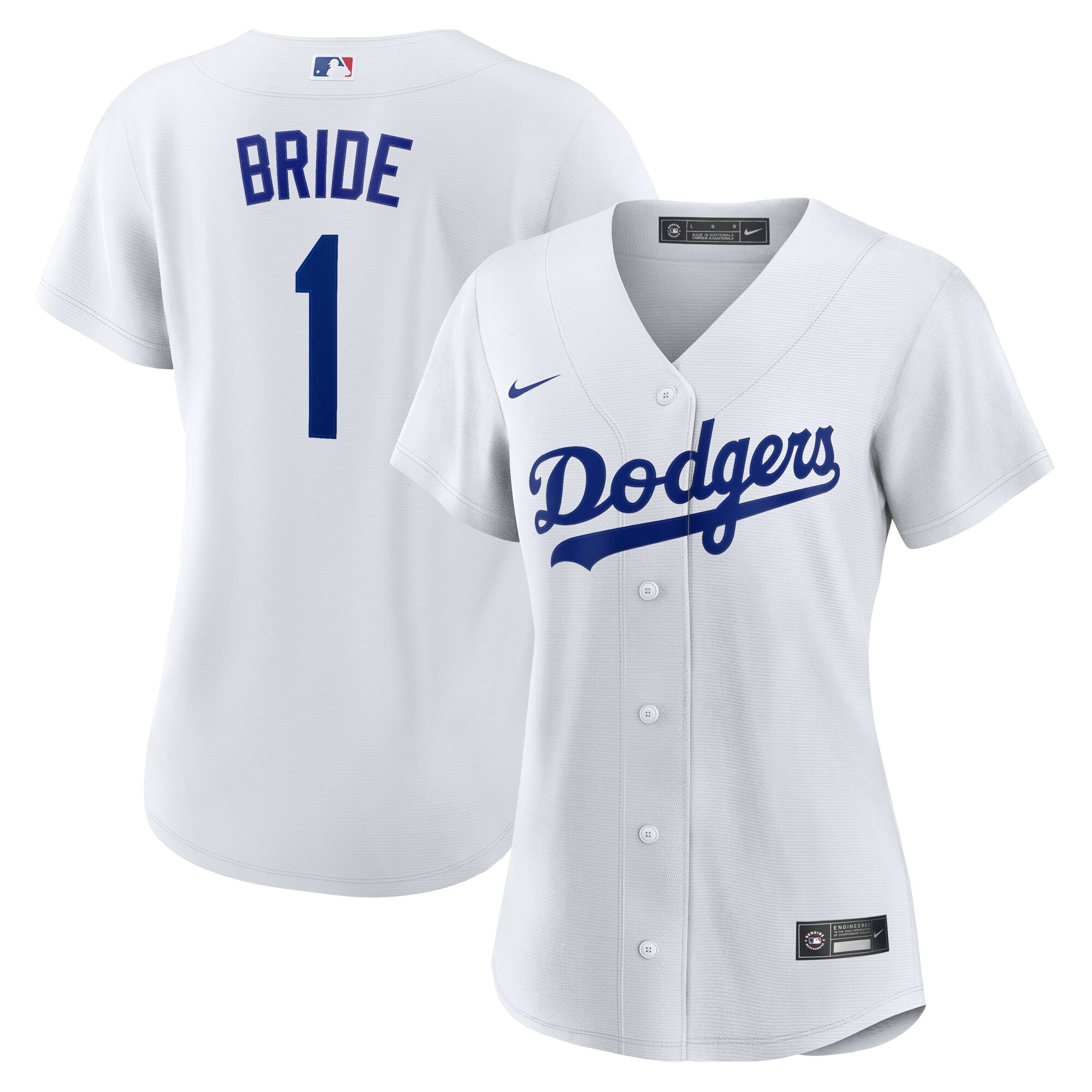 Los Angeles Dodgers White #1 Bride Home MLB Jersey Women's