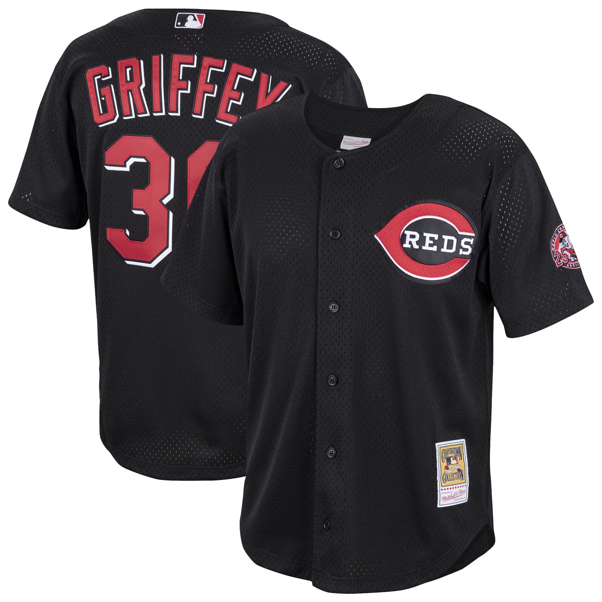 Cincinnati Reds Ken Griffey Jr. Mitchell Ness Black Cooperstown Collection Mesh Batting Practice Button-Up MLB Jersey Men's