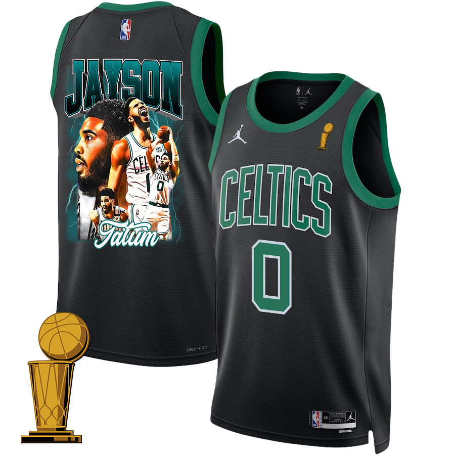 Jayson Tatum 0 Boston Celtics 2024 Legacy of The Legend Swingman Final Champions Patch Black NBA Jersey Men's