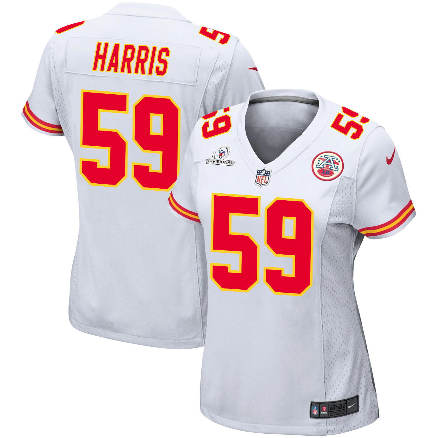 Darius Harris 59 Kansas City Chiefs Super Bowl LVIII Patch Game White NFL Jersey Women's