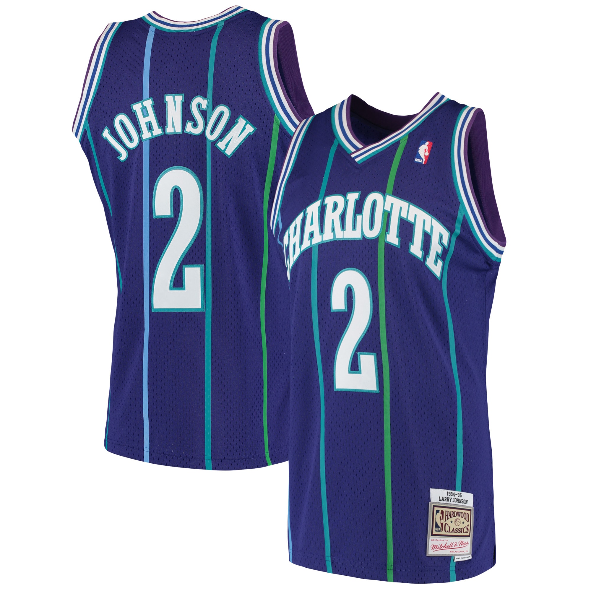 Mitchell Ness Larry Johnson Purple Charlotte Hornets 1992-93 Hardwood Classics Swingman NBA Jersey Men's